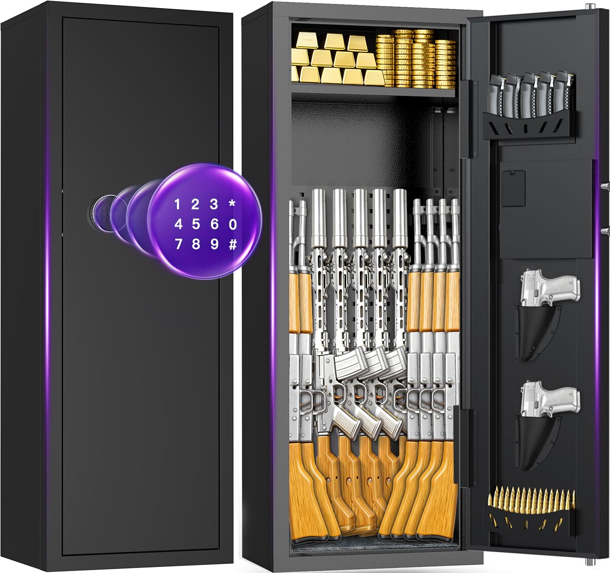 10-15-Gun Capacity Rifle Safe with Quick Access Digital Keypad - Anti-Theft & Anti-Pry Design Home Security Safe with Adjustable Pegboard Shelves for Pistols, Easy Assembly Rifle Cabinet MSYCOST
