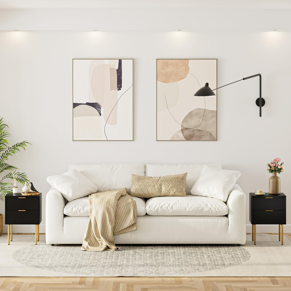 Aienvey Nightstand, Modern Night Stand with Drawers, Bedside Table, Gold Small Side Table for Bedroom, Living Room End Table (2 Drawers, Black Stripe) Aienvey