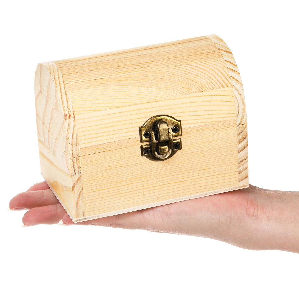 Tosnail 6 Pack Unfinished Wooden Treasure Chest, 4.7 x 3 x 3.5 Inches Small Treasure Chest Boxes, Wood Container with Hinged Lid, Mini Lock Box for Crafts, Gift, Trinket, Jewelry Tosnail