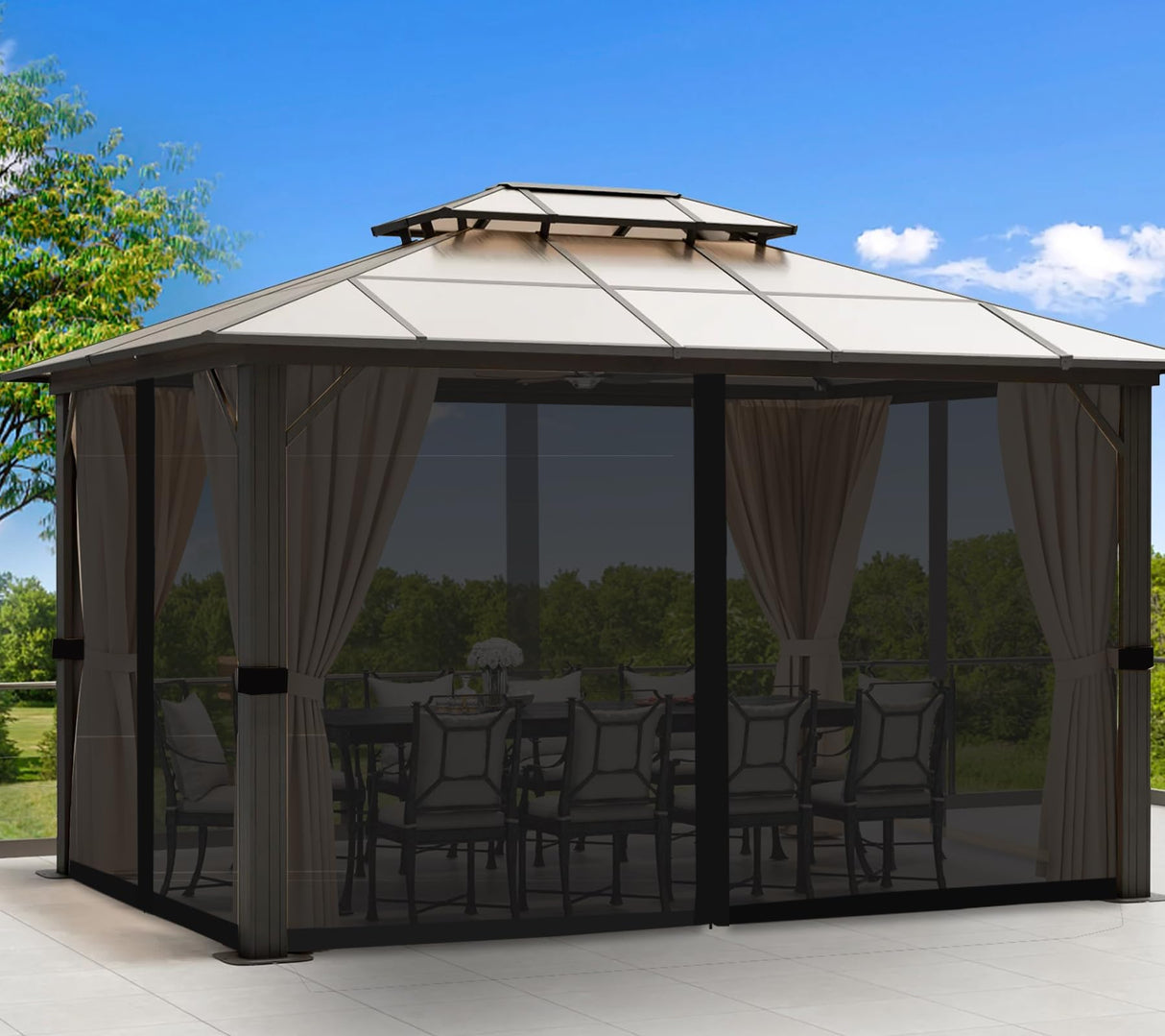 Coverify Replacement Gazebo Mosquito Netting 10x10FT, Universal Outdoor Pergola 4-Panel Patio Screen Walls with Zipper (Mosquito Netting ONLY, Black) Coverify