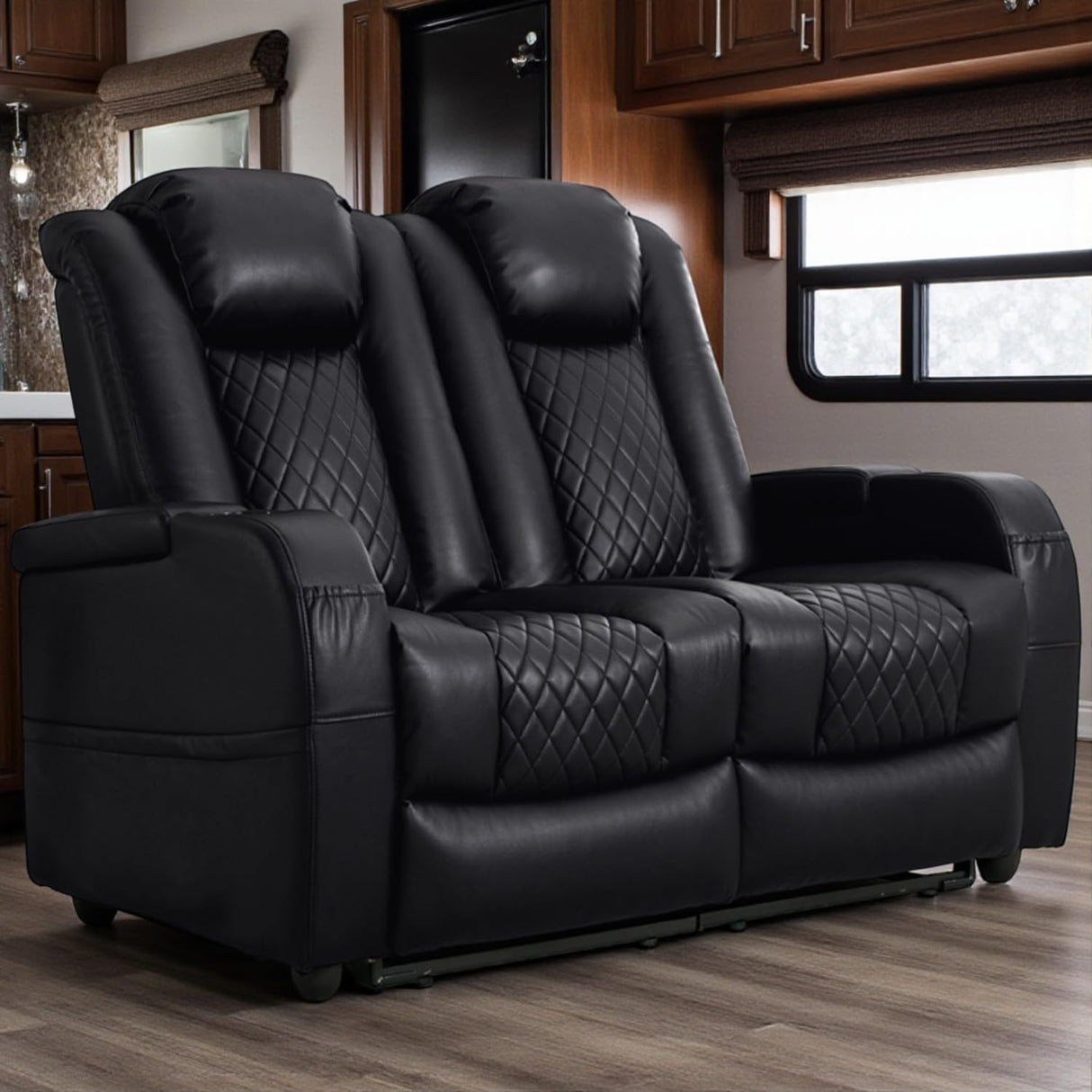 AZXZCS RV Loveseat Recliner, Wall Hugger Recliners Sofa PU Leather with Removable Armrests and Pillows for RVs, Living Rooms, and Home Theaters (Brown, Row of 2) AZXZCS