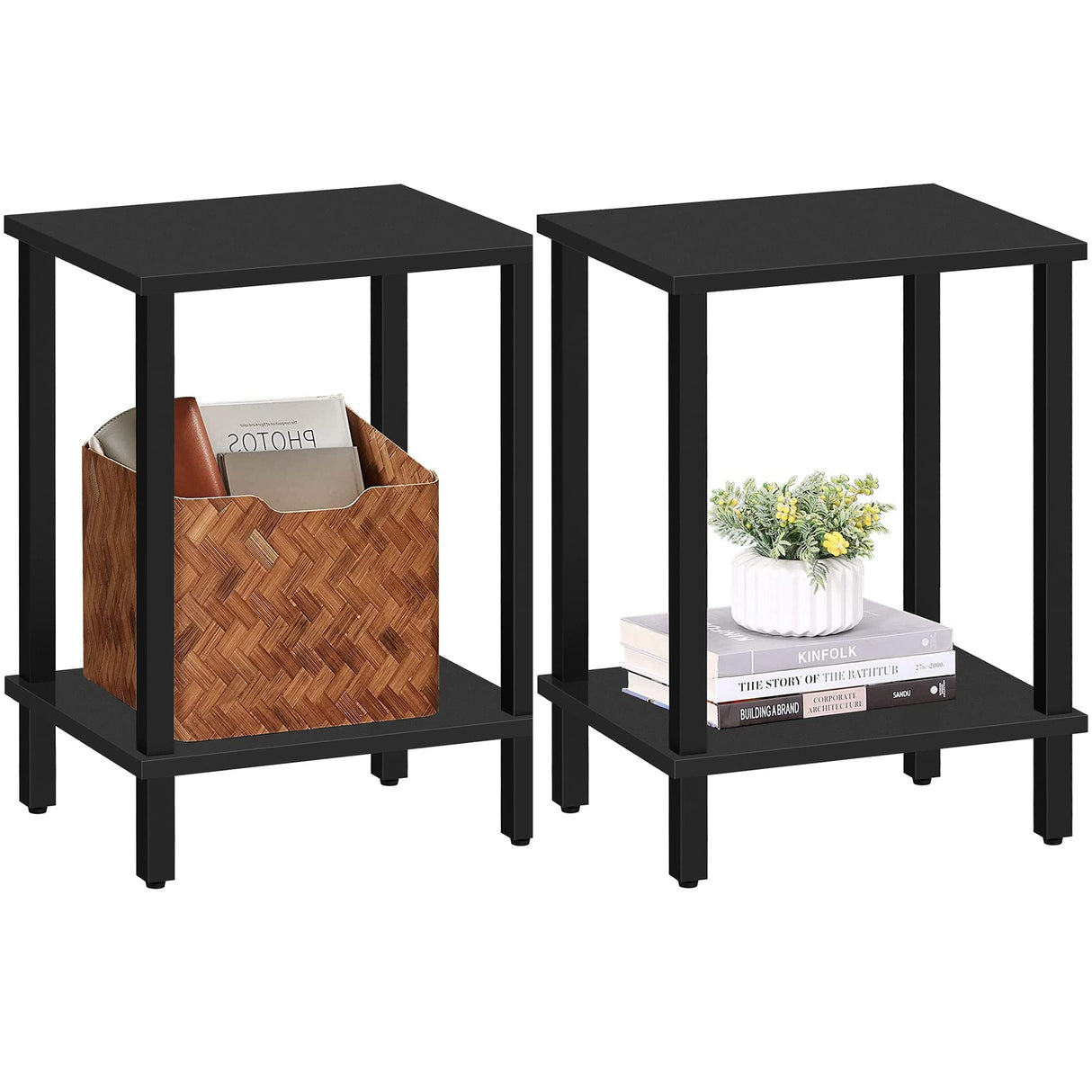 TUTOTAK End Table, Set of 2, Side Table, Nightstand, 2-Tier Storage Shelf, Sofa Table for Small Space, Living Room, Bed Room TB01BK035 TUTOTAK