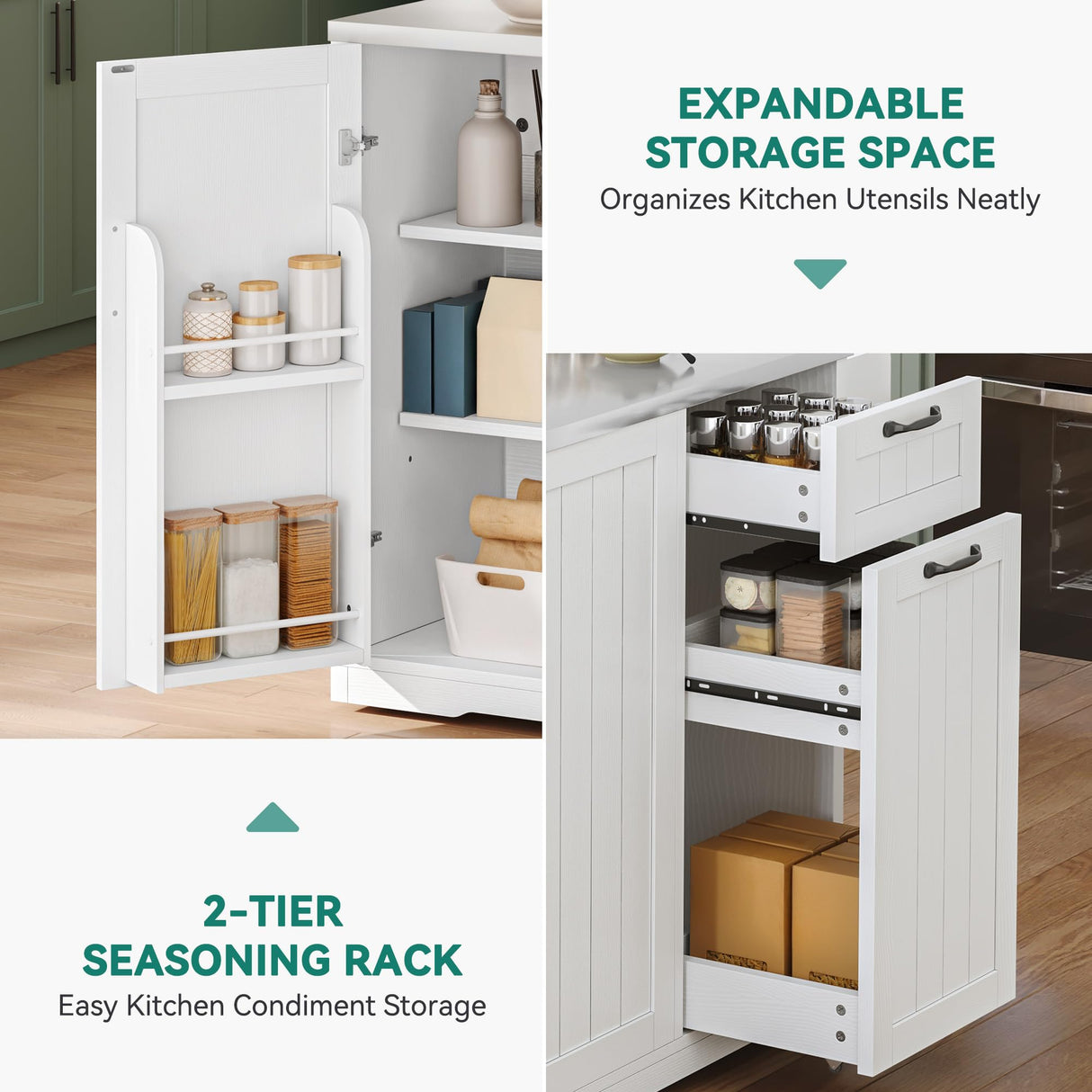 YITAHOME Kitchen Island with Stainless Steel Top, 54" Drop Leaf Kitchen Island with Storage, Rolling Carts with Pull-Out Cabinet, 3 Tier Slide Out Drawers & Shelves, 2 Doors Storage for Dining,White YITAHOME