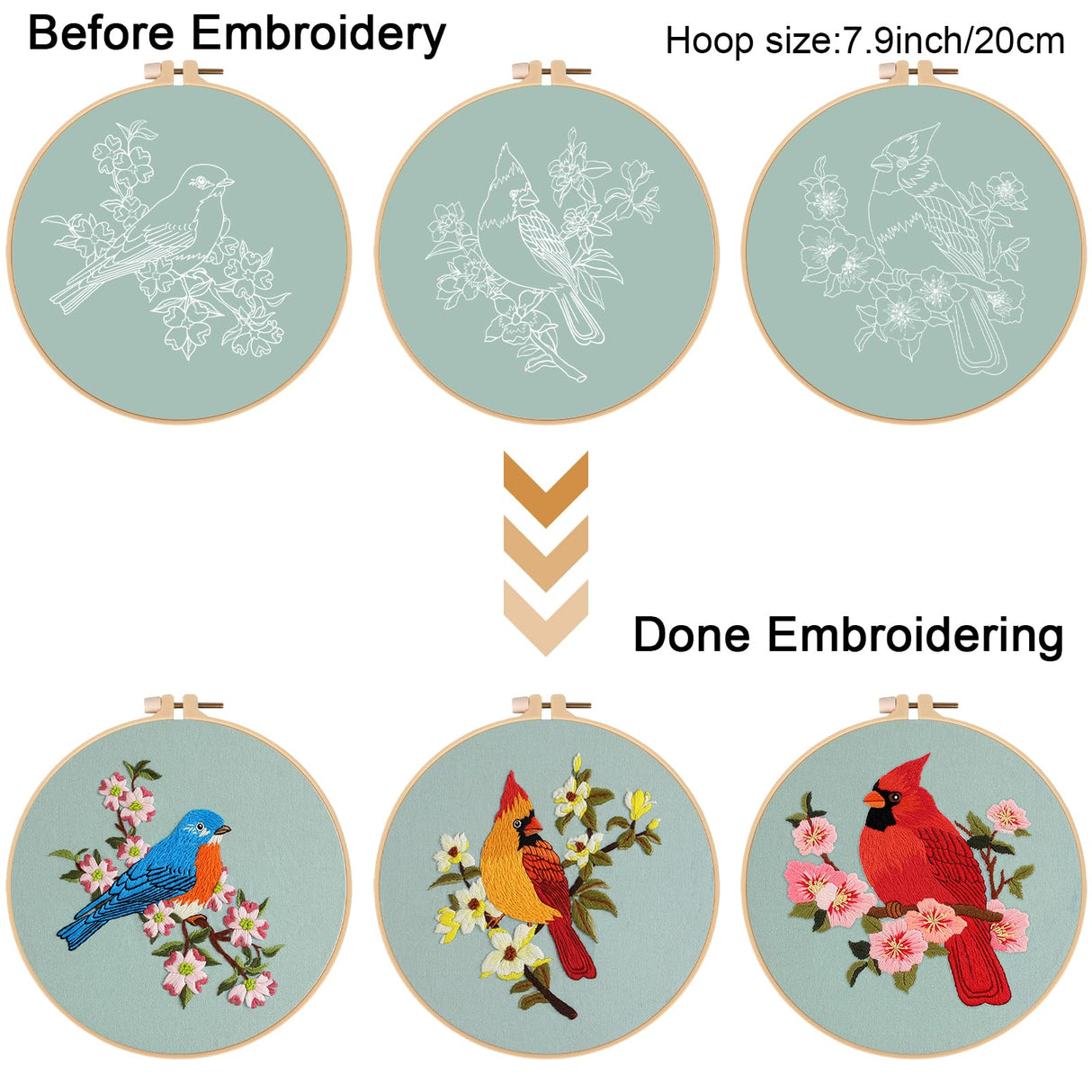 Louise Maelys 3 Sets Bird Embroidery Kits for Beginners,Adults Starter Flower Pattern Cross Stitch Kit DIY Needlepoint Kits with Embroidery Instructions Louise Maelys