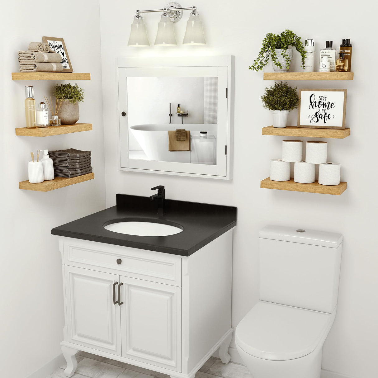 Vivelove Floating Shelves for Wall Mounted, 16 inchs Shelf for Small Bathroom, Bedroom, Living Room, Kitchen, Modern Home Decor, Rustic Farmhouse Wall Shelves with Invisible Brackets - Set of 2, Oak Vivelove