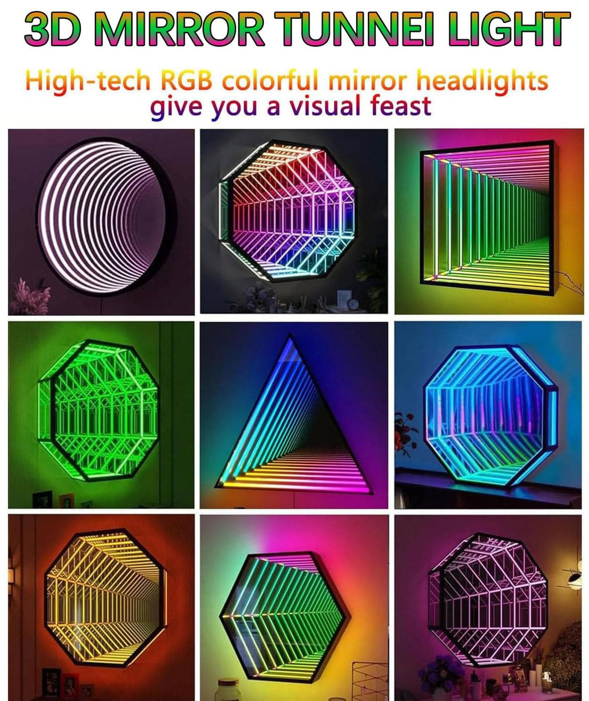 3D Mirror Tunnel Light, Infinity Mirror Tunnel Lamp, Infinity Square Mirror, Sensory Mirror Tunnel Night Light, LED Infinity Mirror Tunnel Lamp, Infinity Lamp Tunnel Mirrors Wall,Circle-30cm Generic
