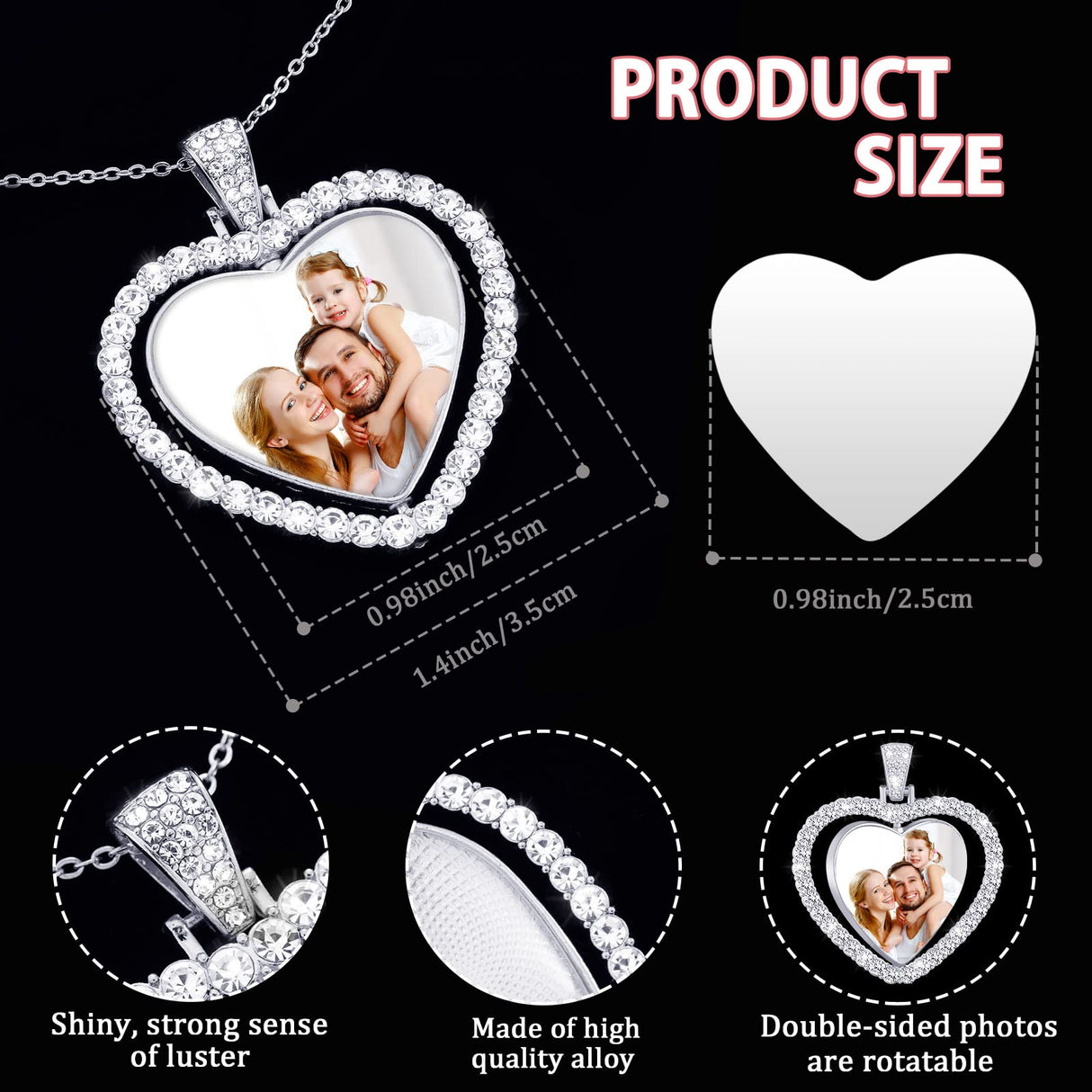 Hicarer 24 Pcs Sublimation Rhinestone Trays Pendant Set Including 8 Heart Shape Double Sided Blank Pendant Charms with 16 Sublimation Blank Discs for Necklaces Chains Jewelry Making Charms (White K) Hicarer
