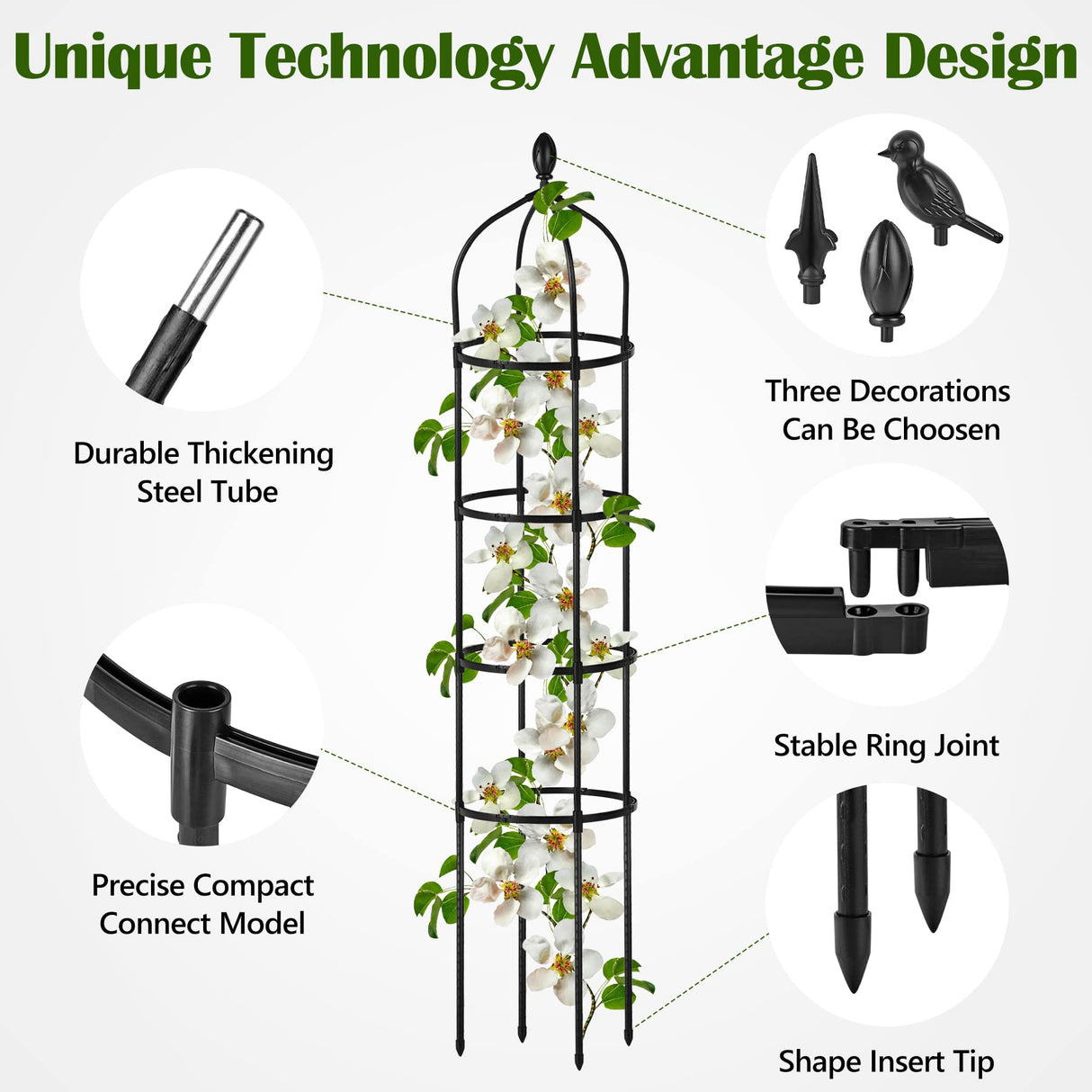 2 Pcs Garden Obelisk Trellis for Climbing Plants Outdoor 6 Ft Rose Bush Round Trellis for Pots Rustproof Metal Plant Flower Trellises for Clematis Vine Jasmine Support Outdoor Indoor Miuwauer