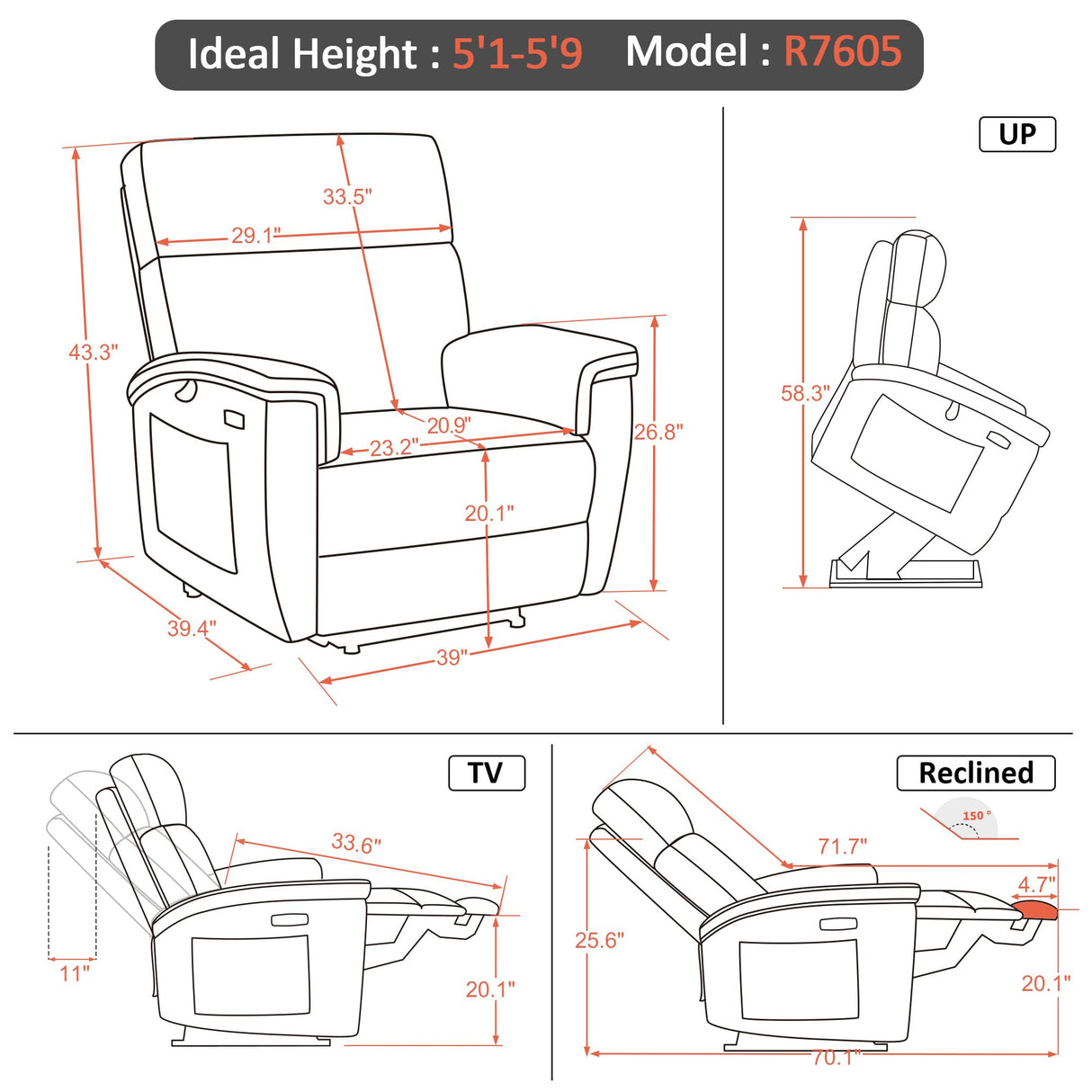 MCombo Power Lift Recliner Chair with Massage and Dual Heating, Adjustable Headrest, Extended Footrest for Elderly People, Fabric R7605 (Beige) MCombo