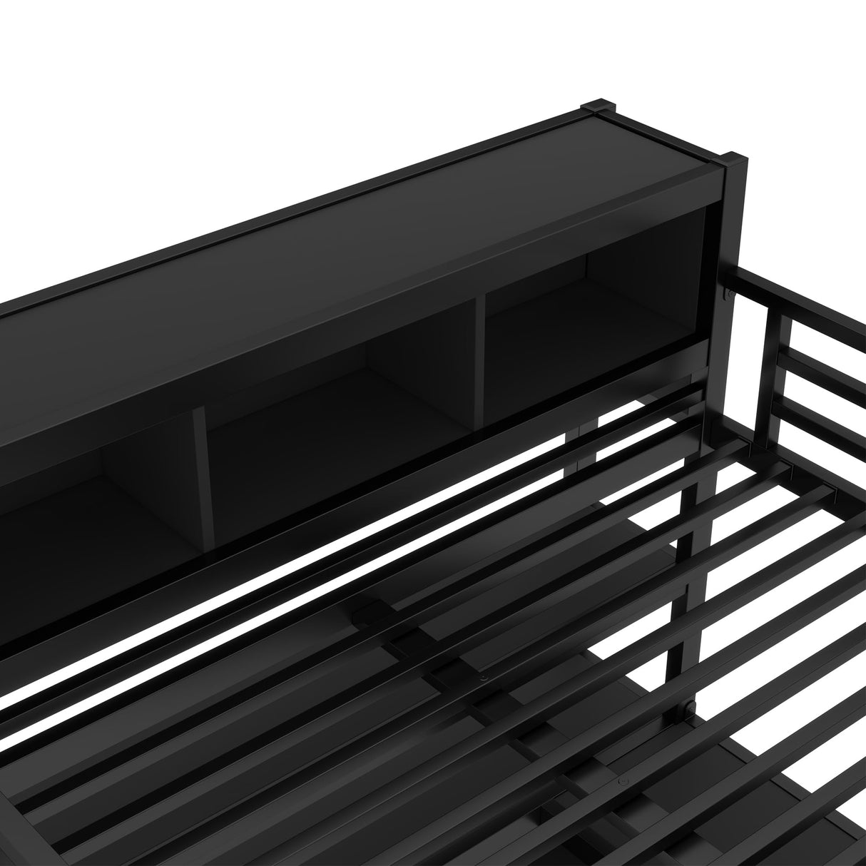 Queen Loft Bed Frame with Wardrobe and Storage Cubes, Queen Size Loft Bed with Desk and Storage Shelf, Heavy Duty Loft Beds with Guardrail, Noise Free Design, Adult Loft Bed Frame, Black Bellemave