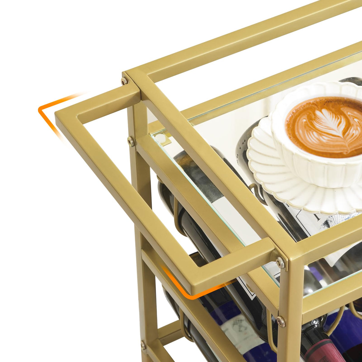 MAHANCRIS Bar Cart for Home, 3-Tier Serving Cart with Wheels and Handle, Beverage Cart with Wine Rack and Glass Holders, Rolling Wine Cart for Kitchen, Dining Room, Gold RCJ61B01 MAHANCRIS