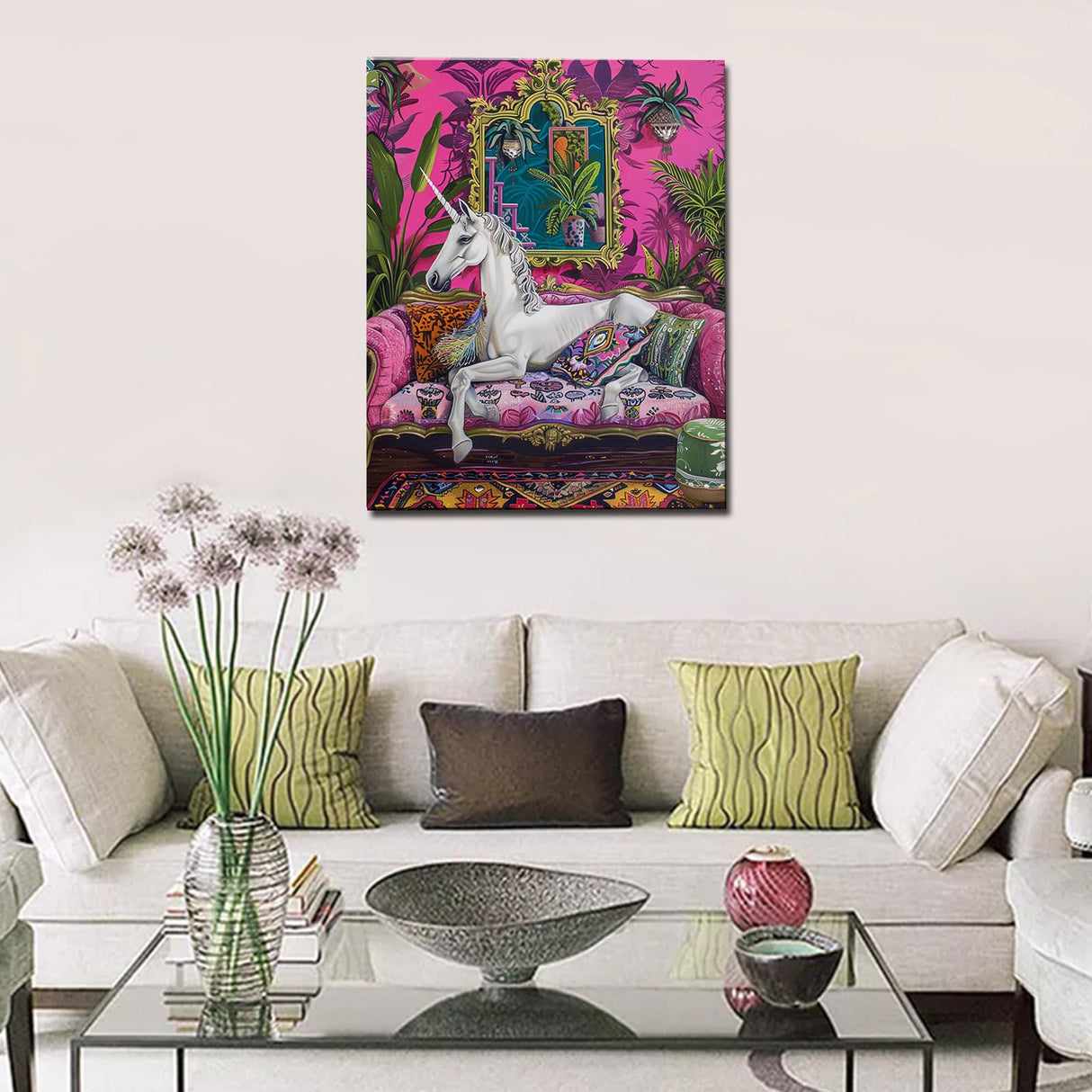 Aihonmin White Unicorn Paint by Numbers Pastel Purple Sofa Paint by Numbers Kits for Adult Beginners,Botanical Painting on Canvas Suitable for Home Wall Decor Without Framed 16''W x 20''H Aihonmin