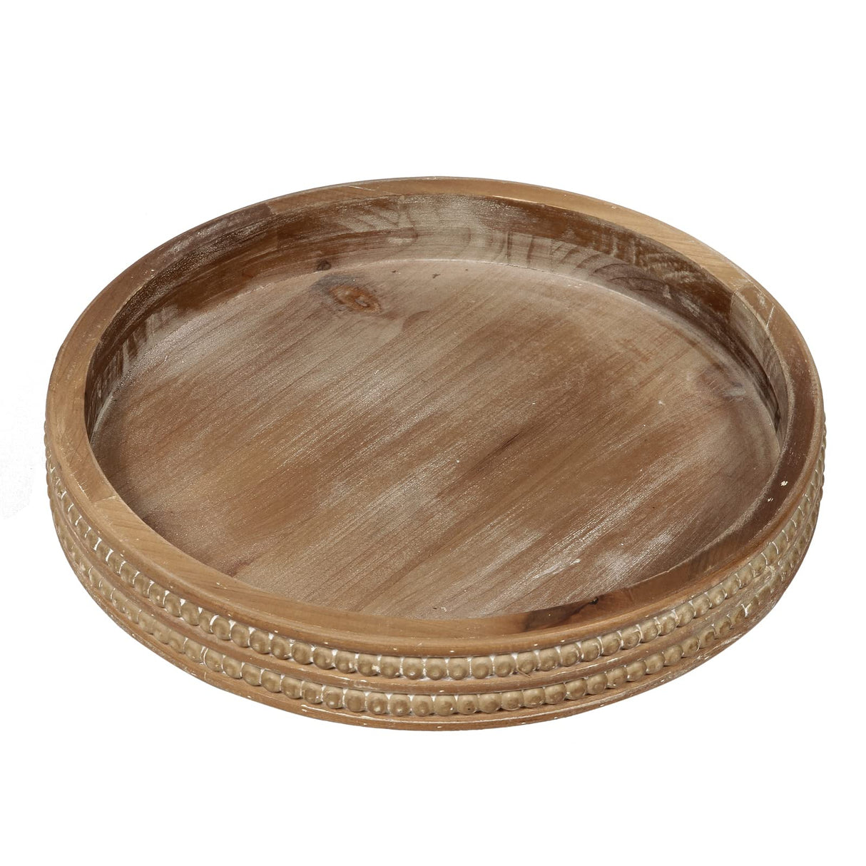 Carah & Cossh 12'' Round Wooden Tray, Whitewashed Round Decorative Wood Tray, Round Farmhouse Rustic Decorative Tray, Perfect for Storage and Display (Rustic Brown) Carah & Cossh