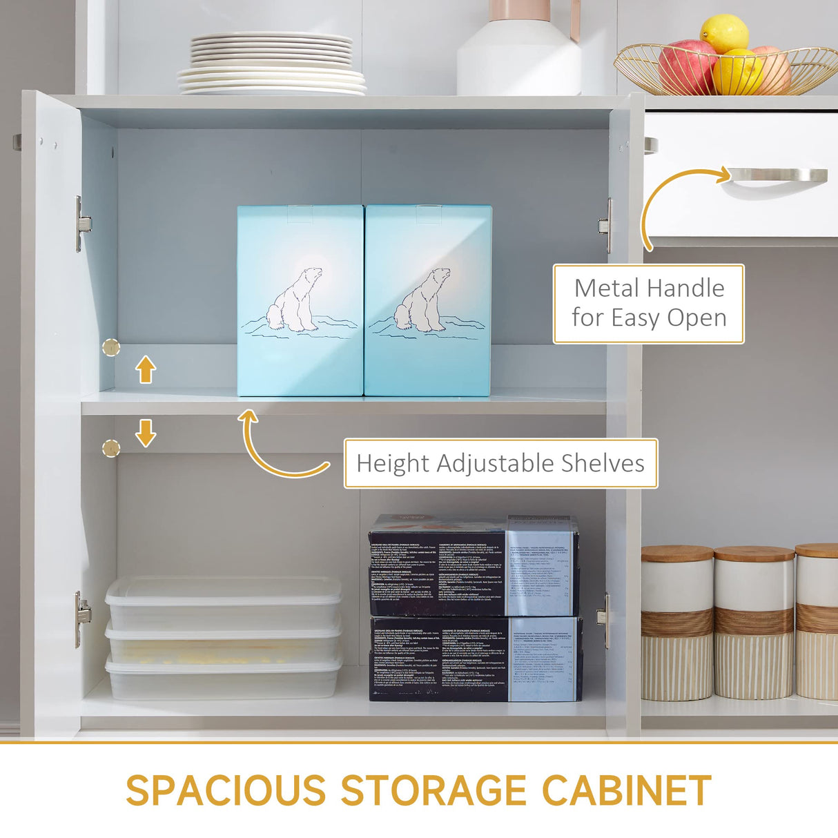 HOMCOM 71" Freestanding Buffet with Hutch, Kitchen Storage Cabinets, Pantry with 6 Doors, 3 Adjustable Shelves, and Drawer for Living Room, White HOMCOM