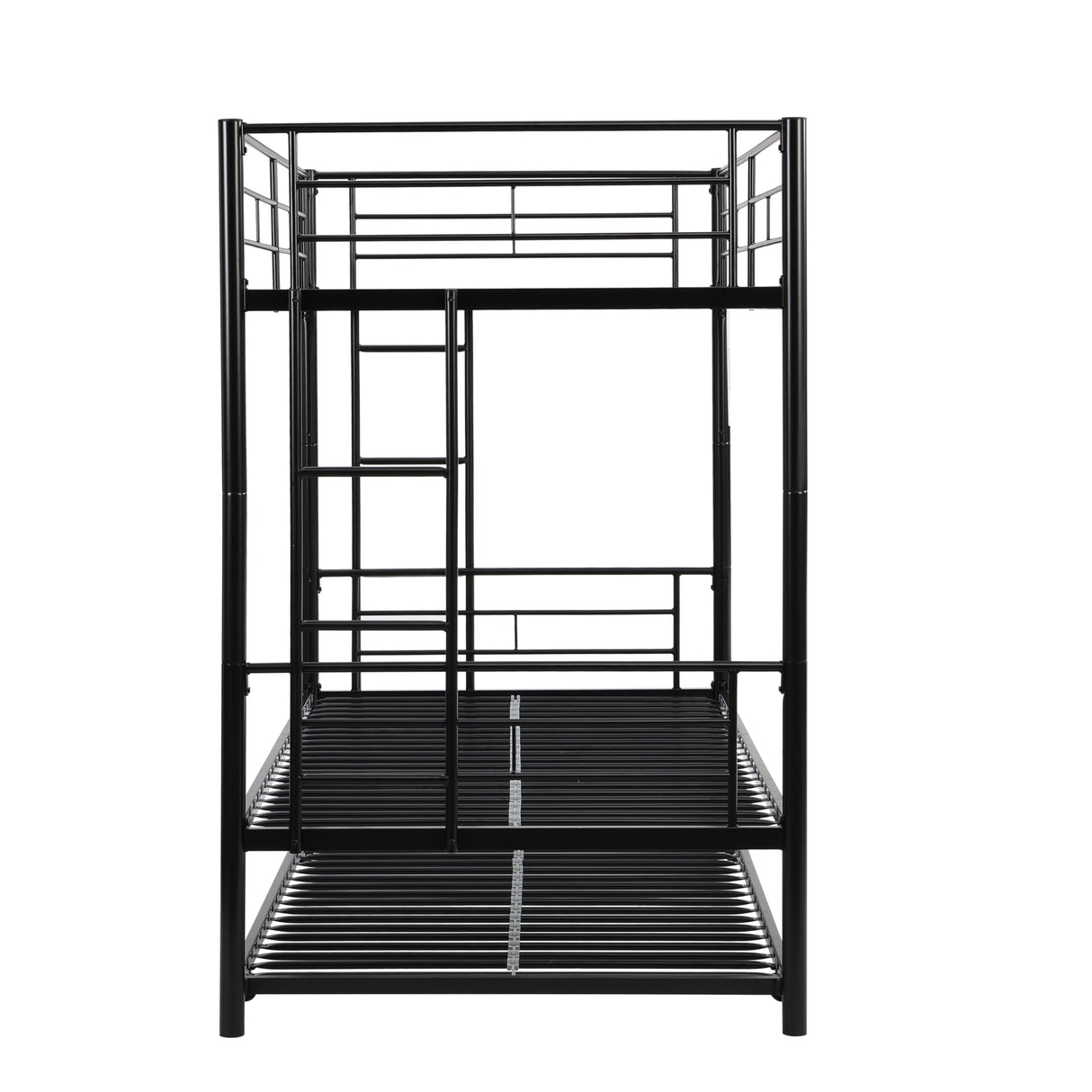 Over Twin Bunk Bed Frame with Trundle, Heavy-Duty Metal Bunk Bed Frame with Sturdy Guard Rail and 2 Ladders, No Box Spring Needed, Noise Free for Dorm, Space-Saving Bunk Bed for Teens/Adults, Black Zyerch