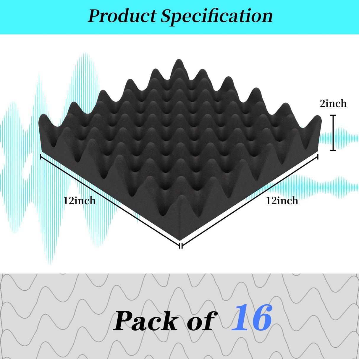 16 Pack Acoustic Foam,12x12x2 inches Sound Proof Foam Panels for Walls, Premium Egg Crate Panel Studio Foam Wall Panel (Black) FOUCARSI