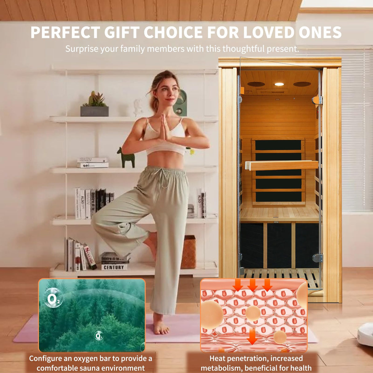 HAOYAYA Far Infrared Sauna Room Home Sauna 5 Heating Plates1-Person Infrared Saunas 980W Canadian Hemlock Sauna Room: 33.24 * 27.56 * 61.61 inches. HAOYAYA
