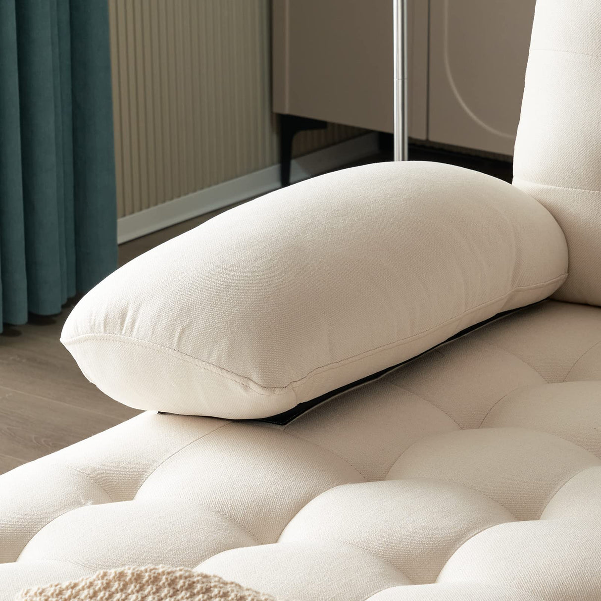 Karl home Sectional Sofa 110" U-Shape Sofa Couch Linen Fabric Upholstered with Double Chaises, Lattice Decorated, for Living Room, Apartment, Studio, Office, Creamy-White Karl home