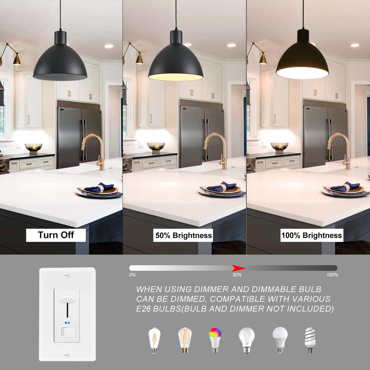 GRUSTRUST 2 Pack Dome Pendant Light, Black Vintage Chandelier Farmhouse 12" Large Pendant Light, Modern Adjustable Hanging Light Fixture,for Kitchen Island,Industrial Dining Room,Coffee Bar GRUSTRUST