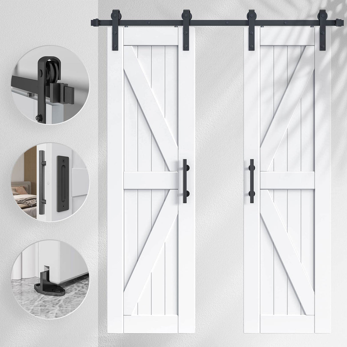 EaseLife 42in x 84in (Double 21in×84in Door) Barn Door with 7FT Sliding Door Hardware & Handle Included,DIY Assemblely,Easy Install,Water-Proof,Apply to Interior Exterior Rooms,K-Frame,White EaseLife