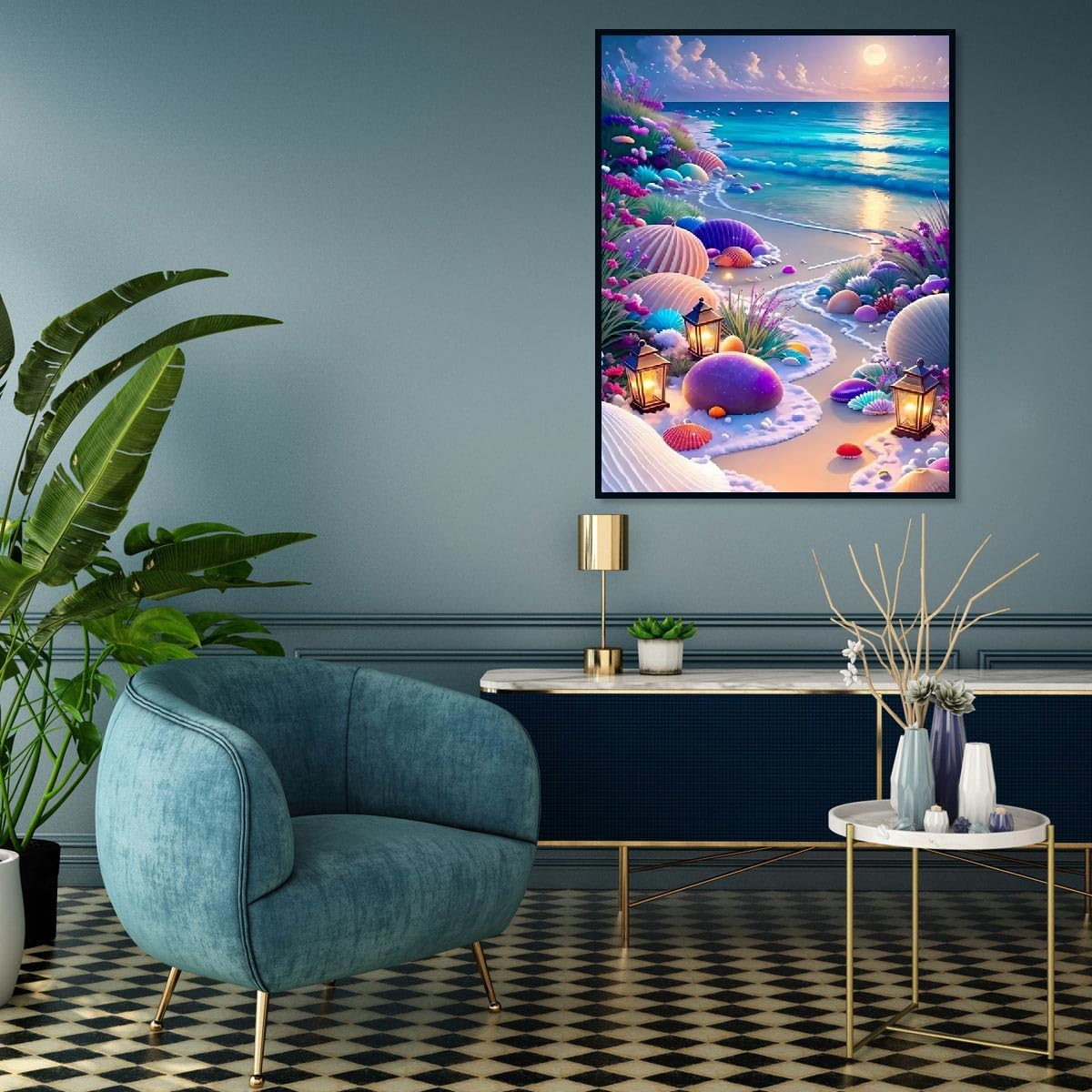 MOMDEDP Beach Diamond Painting Kits for Adults, 5D Seashell Diamond Art Kits for Beginners, DIY Full Round Drill Seashell Paint by Diamonds, DIY 5D Gem Art Sun Perfect for Relax 12 x 16 Inch Sunshine MOMDEDP