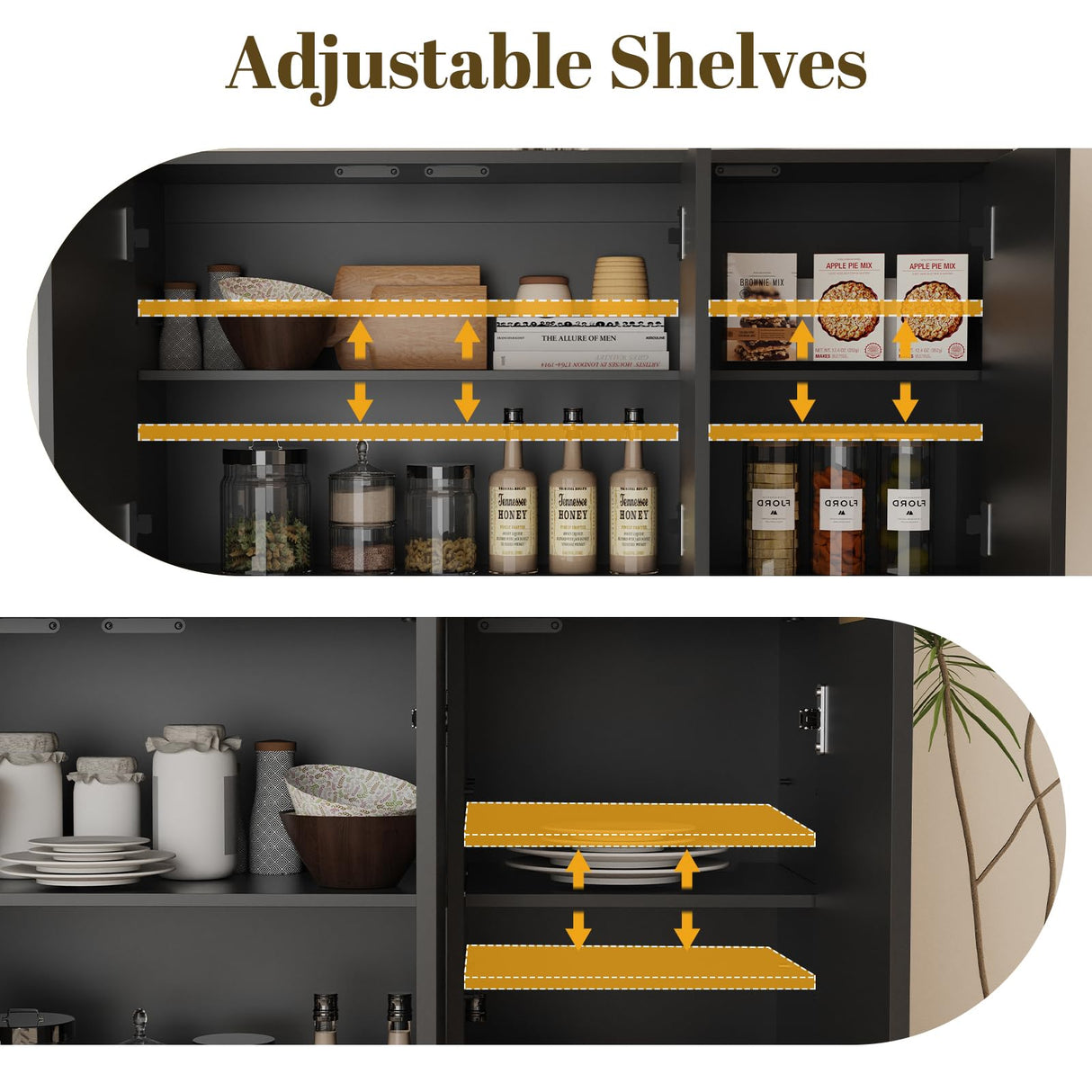 P.H.Furn 71" Pantry Cabinet, Kitchen Storage Cabinet with Drawers & Adjustable Shelf, Microwave Shelf, Kitchen Hutch with LED Light & Outlets for Dining Room/Entry/Hallway (Black) P.H.Furn