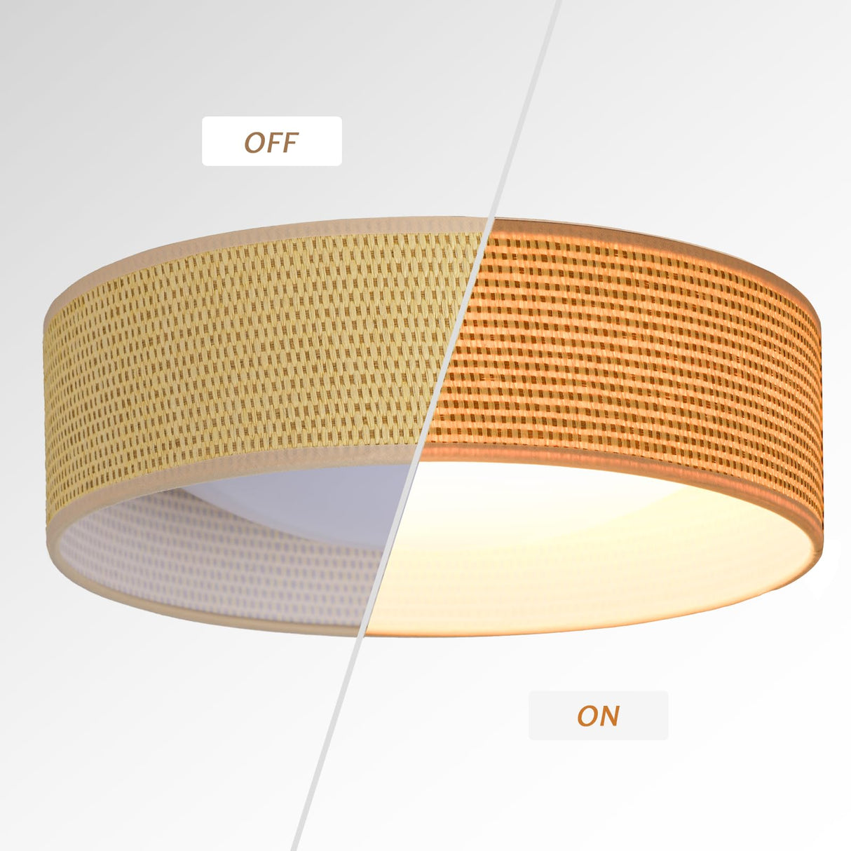 CALOKES 13" Woven Rattan-Style Boho Flush Mount Ceiling Light, LED 24W 3000K Closed to Ceiling Light Fixture with Classic Linen Drum Design for Bedrooms, Kitchen, Dining Room, Hallway CALOKES