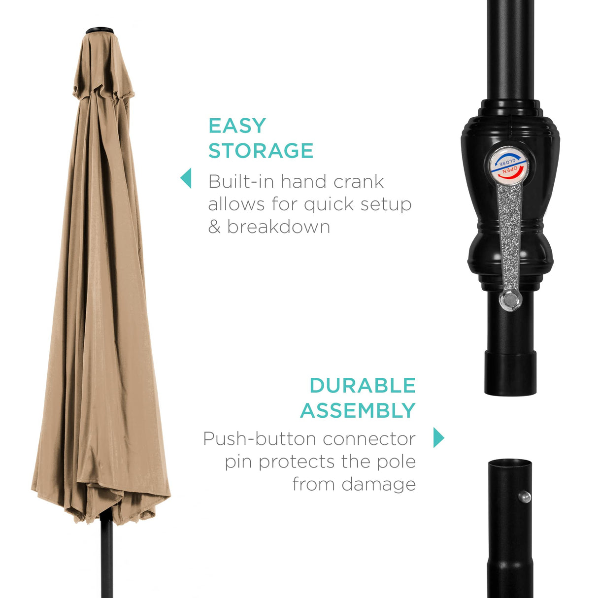 Best Choice Products 10ft Outdoor Steel Polyester Market Patio Umbrella w/Crank, Easy Push Button, Tilt, Table Compatible - Tan Best Choice Products