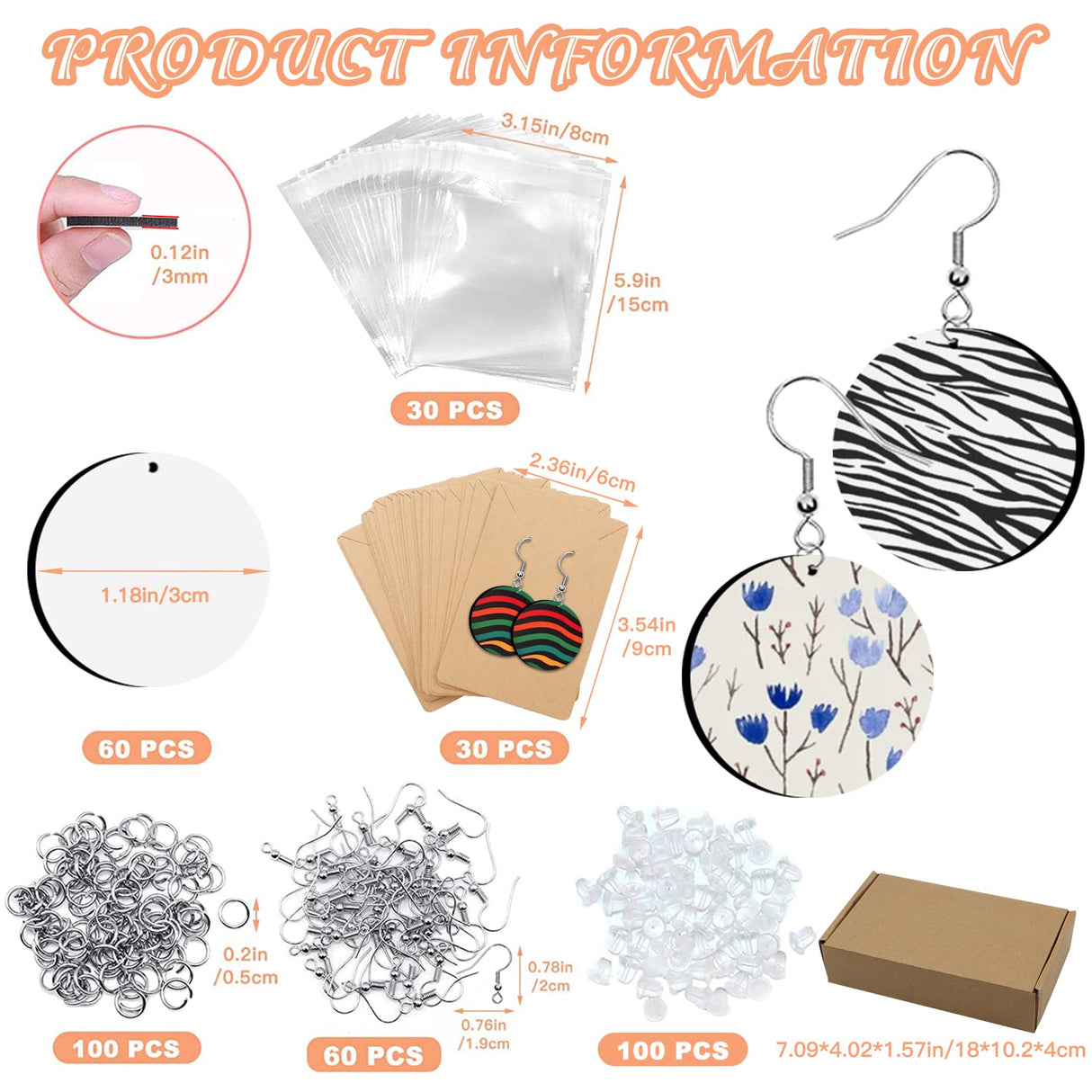 ZOCONE 60 Pcs Sublimation Earrings Blank, Earring Blanks for Sublimation Printing, Unfinished Round Heat Transfer Earring Pendant with Earring Hooks Cardboard Bags for Women DIY Earring Project ZOCONE