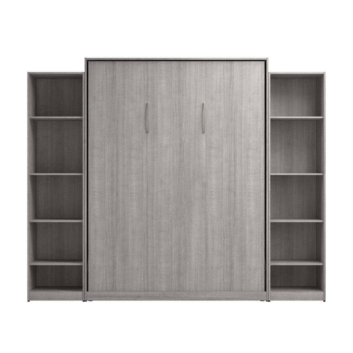 Bestar Claremont Queen Murphy Bed with Closet Organizers (105W) in Platinum Gray, Space-Saving Sleeping Arrangement for Multipurpose Room Bestar