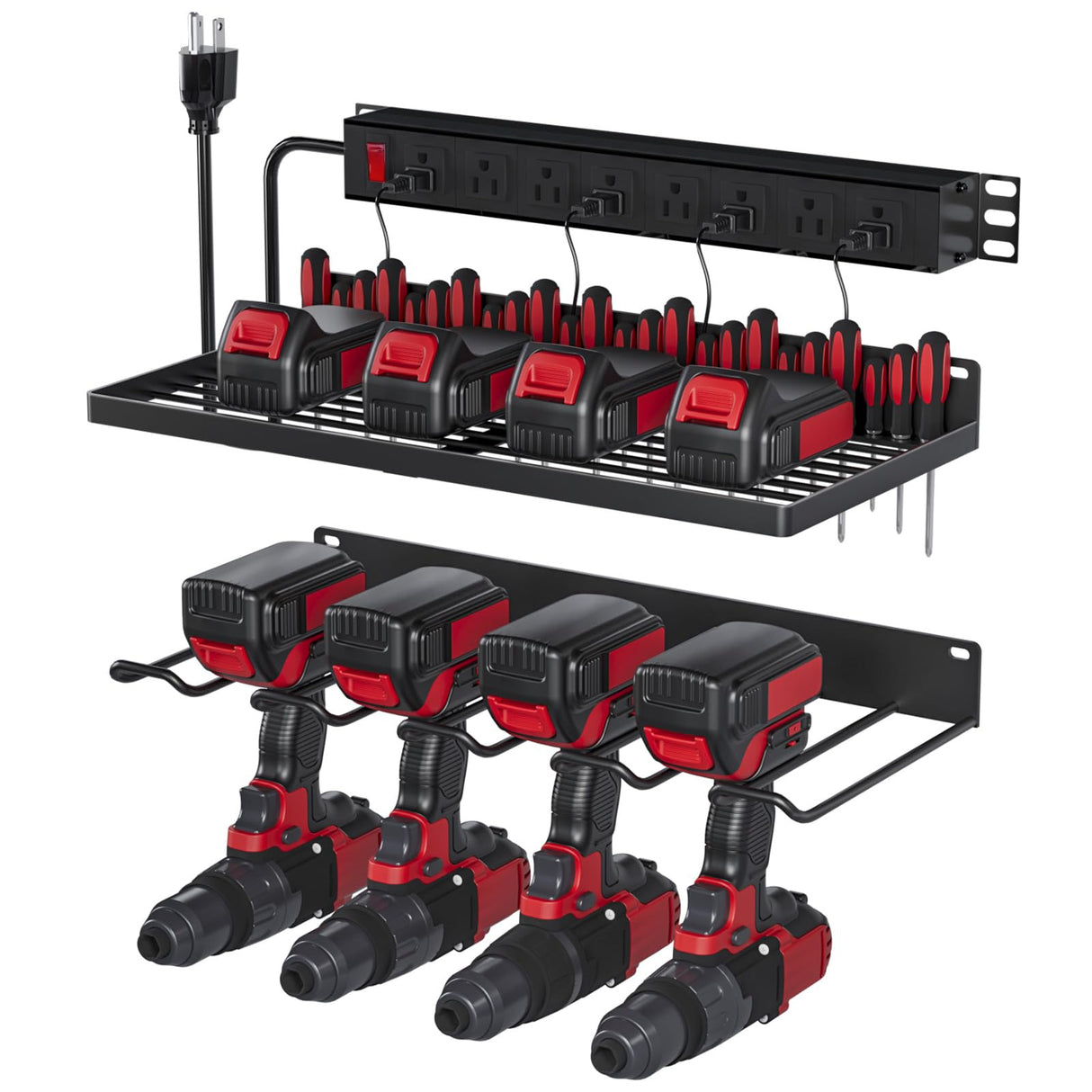 EAROND Power Tool Organizer With Charging Station, Wall Mount Drill Holder, Screwdriver and Battery Organizer, Heavy Duty Rack for Garage, Workshop, Tool Room, Workbench EAROND