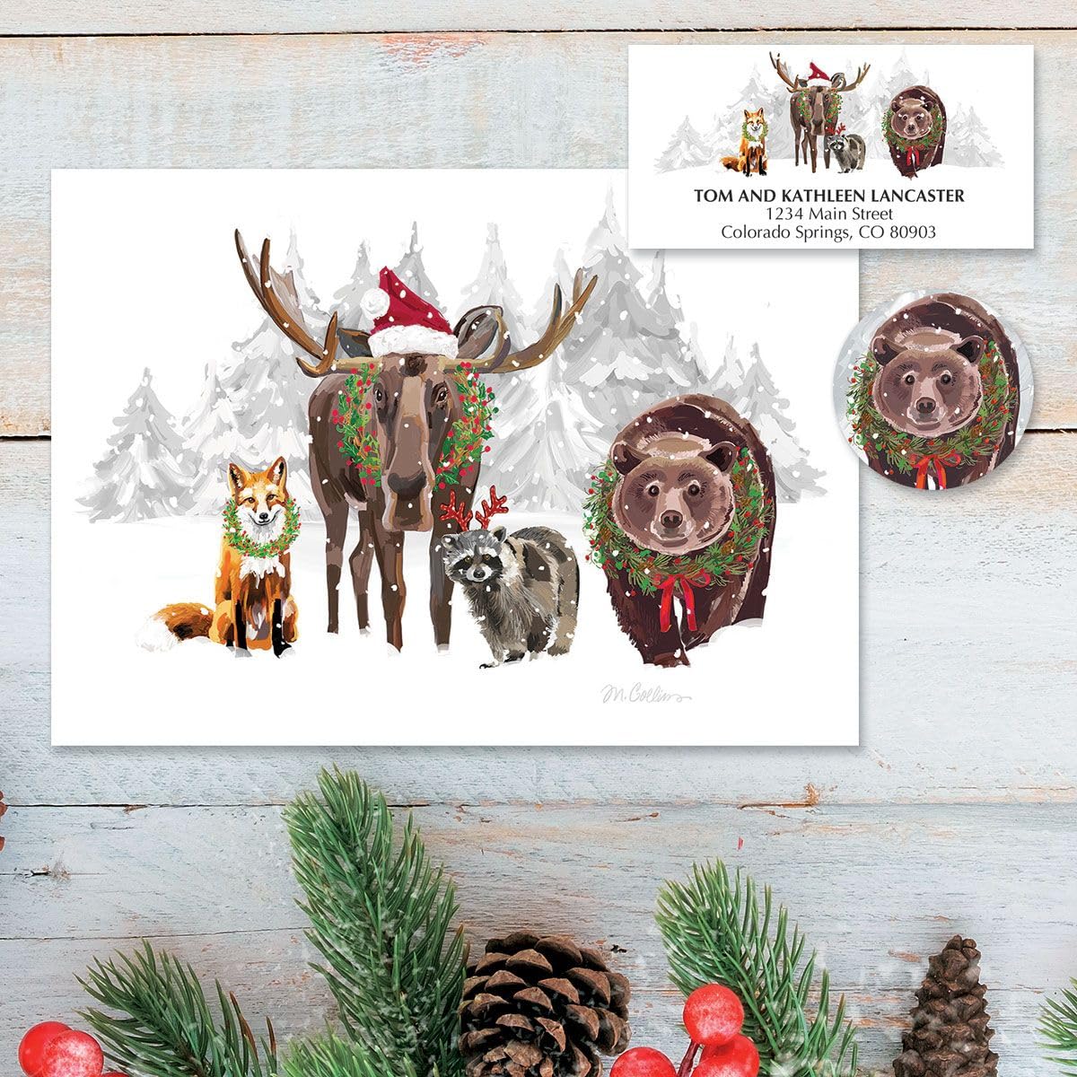 Current Forest Folk Christmas Cards - Set of 18, Large 5 x 7-Inch Folded Cards, Wildlife, Mooose, Bear Themed Card Value Pack, Envelopes Included Current