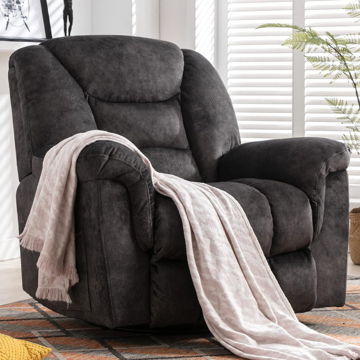 ANJ Rocking Recliner Chair Oversized Swivel Rocker Recliners, Comfy Glider Rocking Chairs for Big Man, Extra Wide Recliners Overstuffed Reclining Chair for Living Room, Grey ANJ