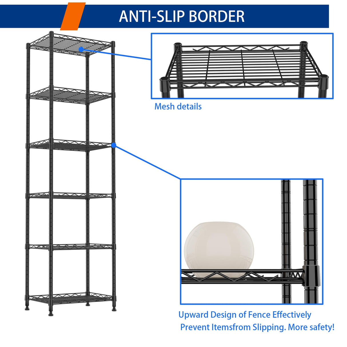 REGILLER 6 Wire Shelving Steel Storage Rack Adjustable Unit Shelves for Laundry Bathroom Kitchen Pantry Closet(Black,11.7" D x 16.8" W x 63" H) REGILLER