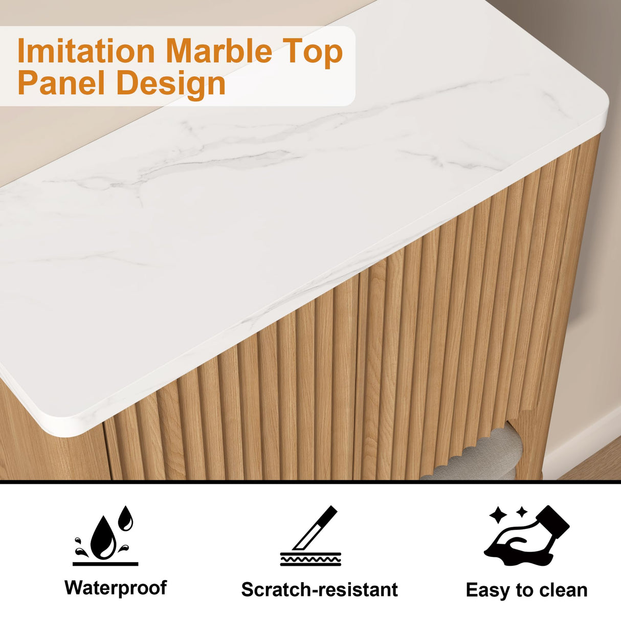 HOMEFORT Bathroom Wall Cabinet, Medicine Cabinets, Over The Toilet Storage Cabinet with 2 Doors, Adjustable Shelf and Faux Marble Top, Natural Oak HOMEFORT