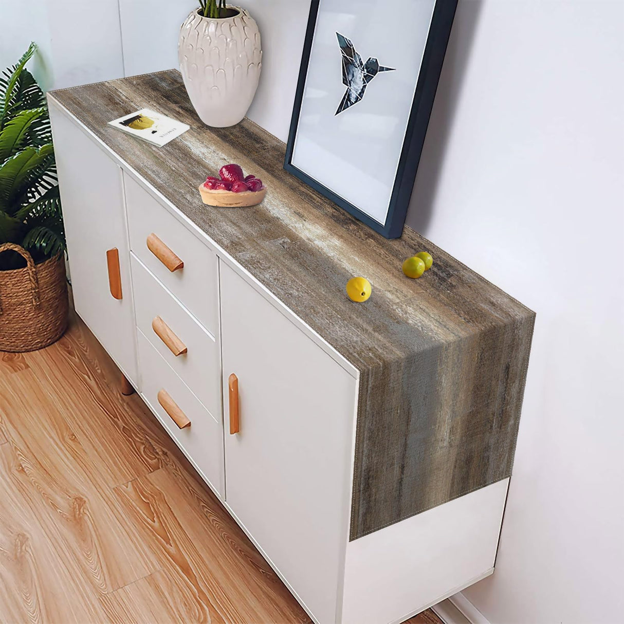 Emvency Farmhouse Table Runner, Abstract Grey and Dark Brown Art Painting for Kitchen Coffee Table Family Dinners Holiday Parties Wedding Events Decor(13x60 inch) Emvency