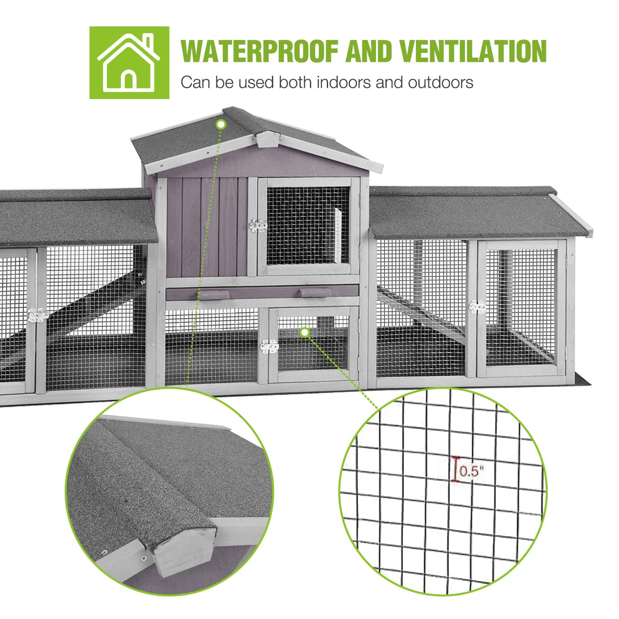 GUTINNEEN Rabbit Hutch Outdoor Large Chicken Coop with Cleaning Tray and Waterproof Roof Wooden Bunny Hutch PVC Floor Bottom for Small and Medium Bunny Rabbit Chick 87.8" L GUTINNEEN