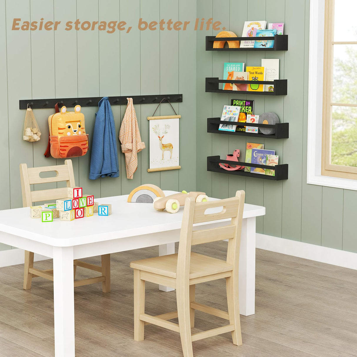 Forbena Black Coat Rack Wall Mount 4-Pack, Rustic Farmhouse Coat Hooks for Wall, Vertical Hanging Hat Rack for Office, Bedroom, Closet, Small Spaces, Kids Room Clothes, Entryway Shoes - 16 Pegs Forbena