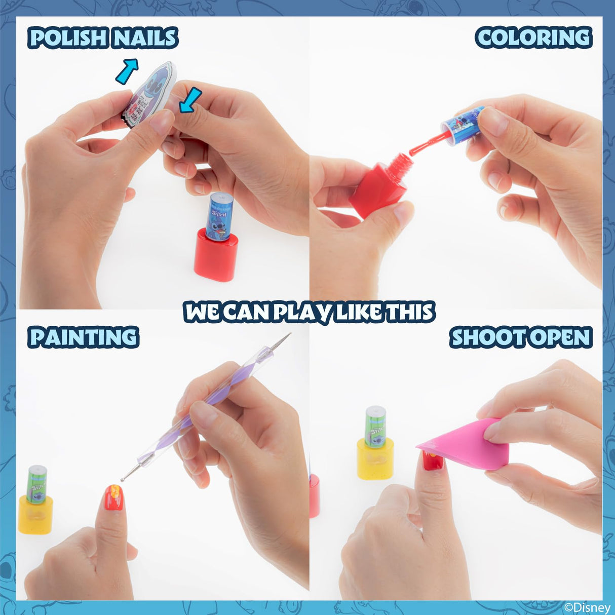 Townley Girl Disney Stitch 15 Piece Water-Based Nail Art Activity Makeup Set, Includes Nail Polish, Nail Brush and Nail Files, For Parties, Sleepovers and Makeovers, Ages 6 Townley Girl