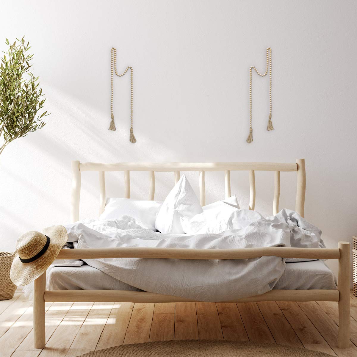 LIOOBO Wood Bead Garland Farmhouse Rustic Country Beads Holiday Decoration Wall Hanging Prayer Beads LIOOBO