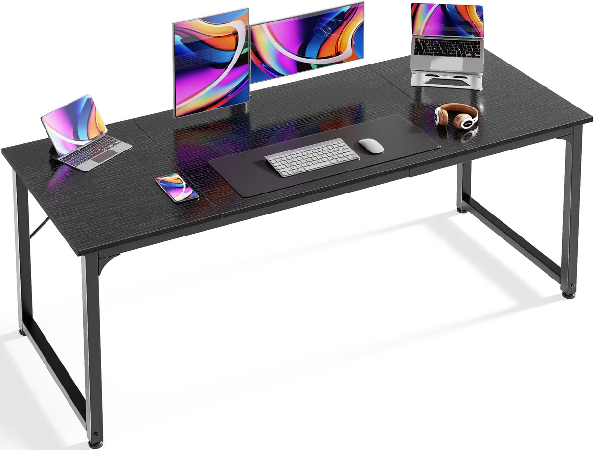 Huuger Modern Simple Office Desk, 63 Inch, Gaming & Writing Desk with Storage, Large Legroom, Metal Frame, Black Huuger