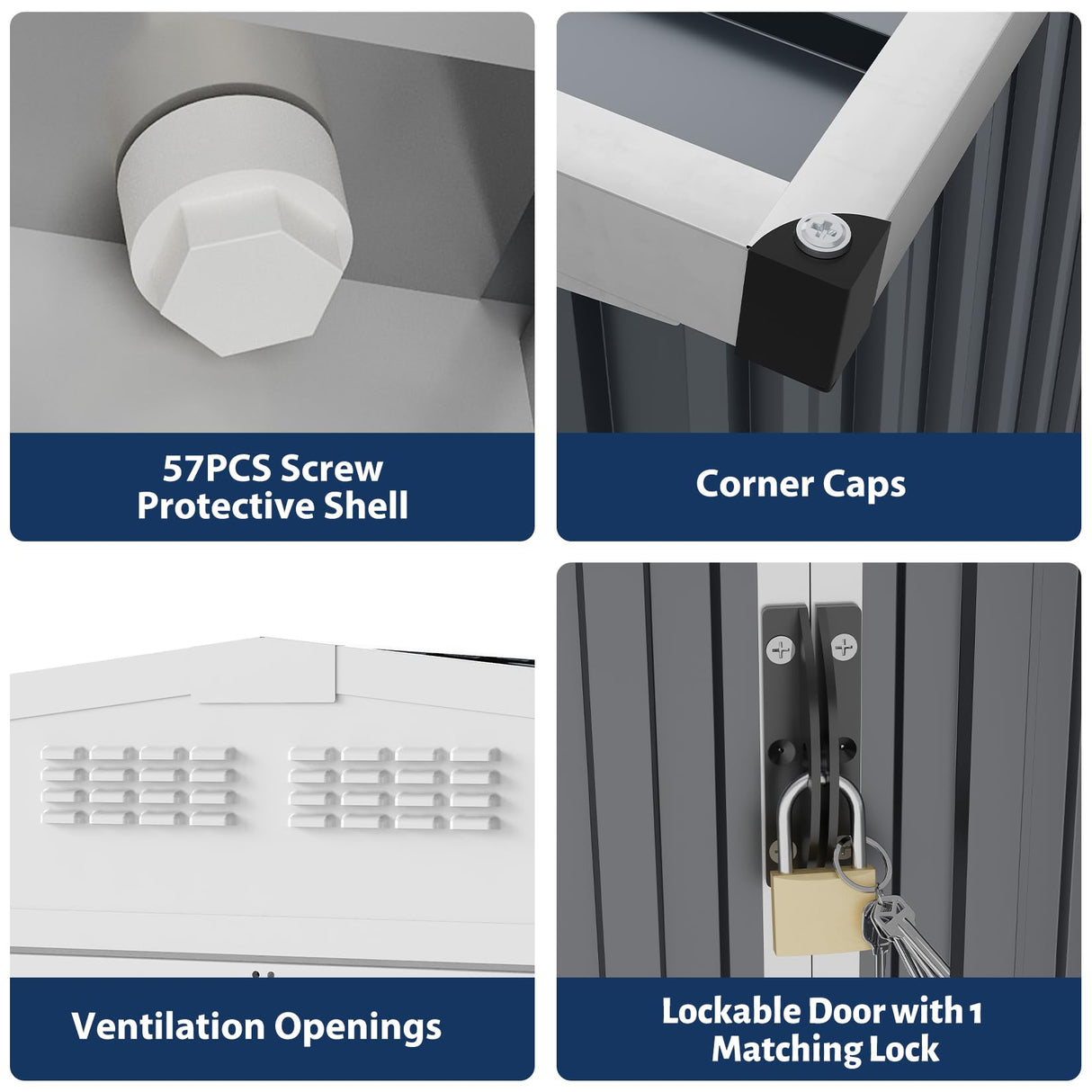 GarveeLife 9x12 Shed for Outdoor Storage, Galvanized Steel Metal Tool Sheds House with Lockable Doors, Lock & Air Vent, Large Utility Sheds for Patio Garden Lawn (9x12.6, Grey) GarveeLife