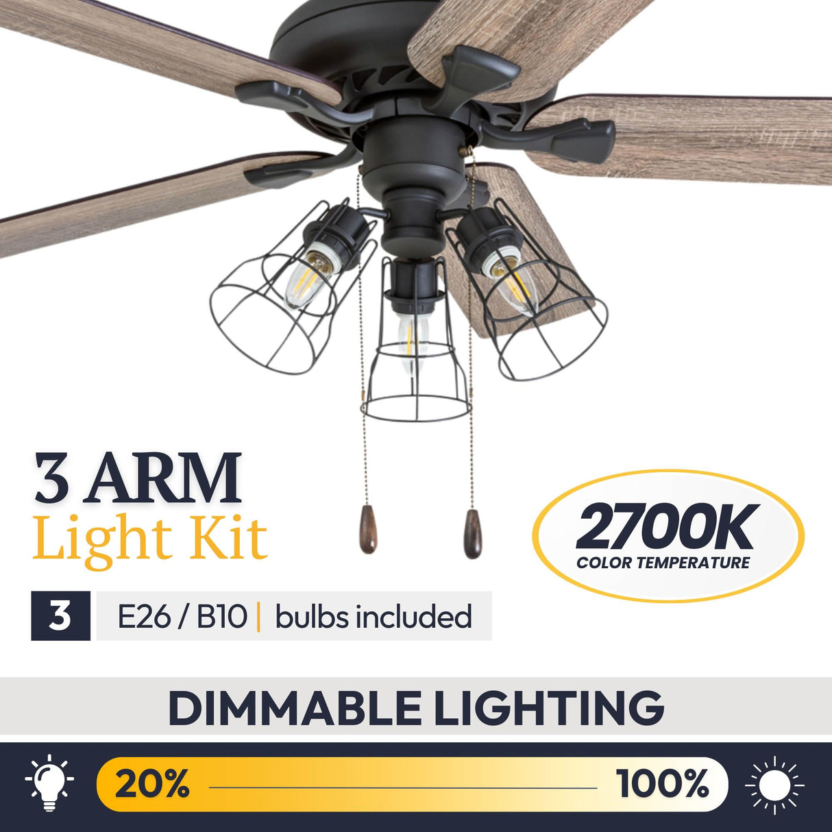 Prominence Home Lincoln Woods, 52 Inch Industrial Style LED Ceiling Fan with Light, Pull Chain, Three Mounting Options, 5 Dual Finish Blades, Reversible Motor - 50581-01 (Bronze) Prominence Home