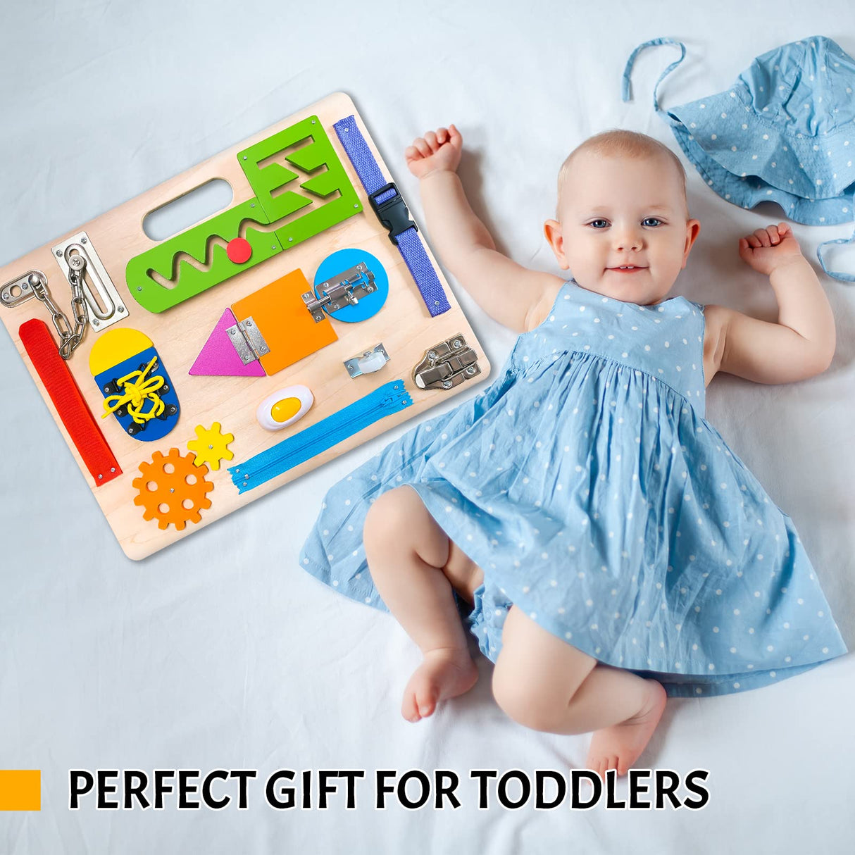 Montessori Busy Board for Toddlers, Wooden Sensory Toys, Preschool Learning Activities for Fine Motor Skills Travel Toy, Basic Life Skills Educational Gifts for 1 2 3 Years Old Kids Boys Girls ABERLLS