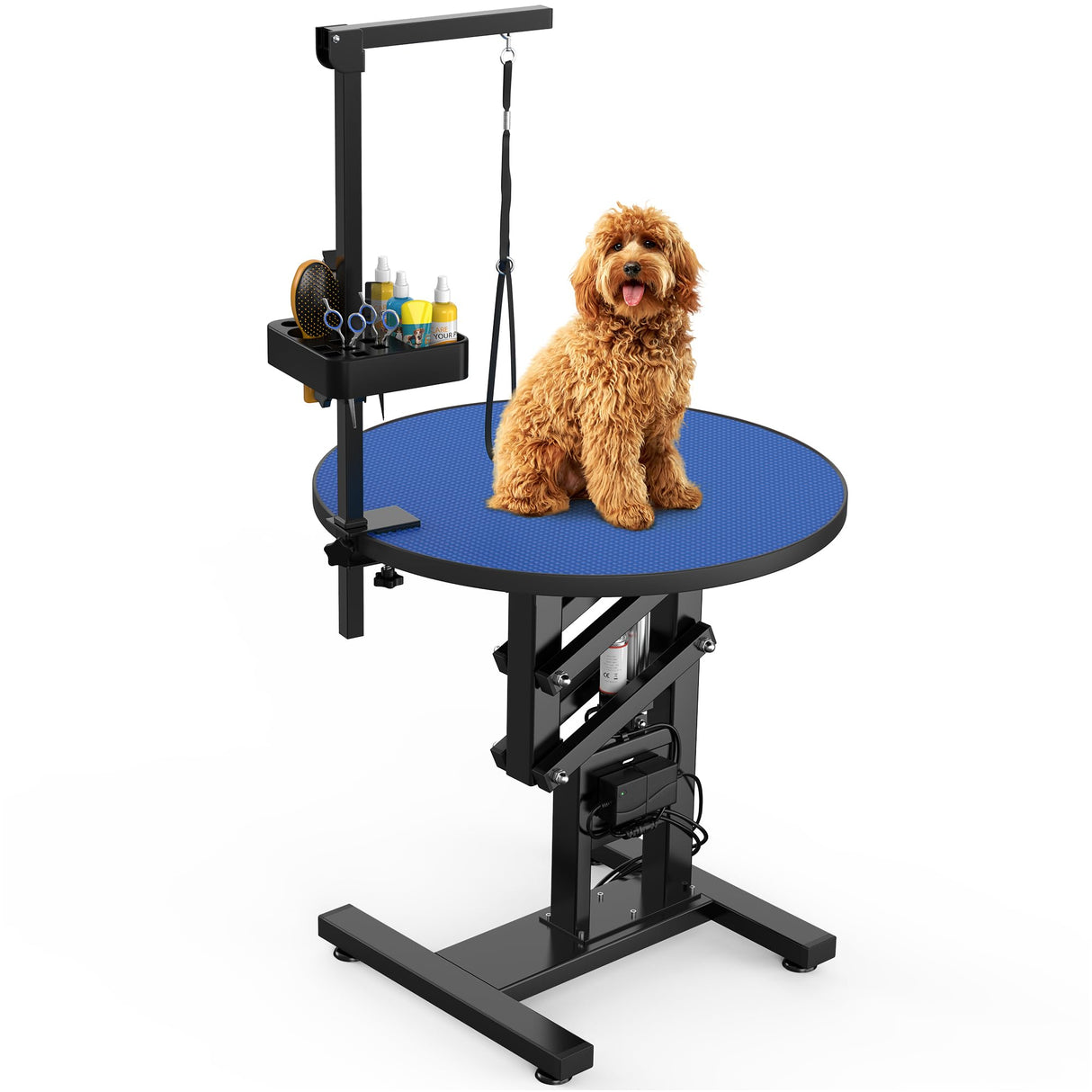 YITAHOME 24" Electric Lift Dog Grooming Table, Rotating Desktop Grooming Table for Dogs at Home, Adjustable Overhead Arm & Tools Organizer Pet Grooming Station for Small Dogs Cats, Blue YITAHOME