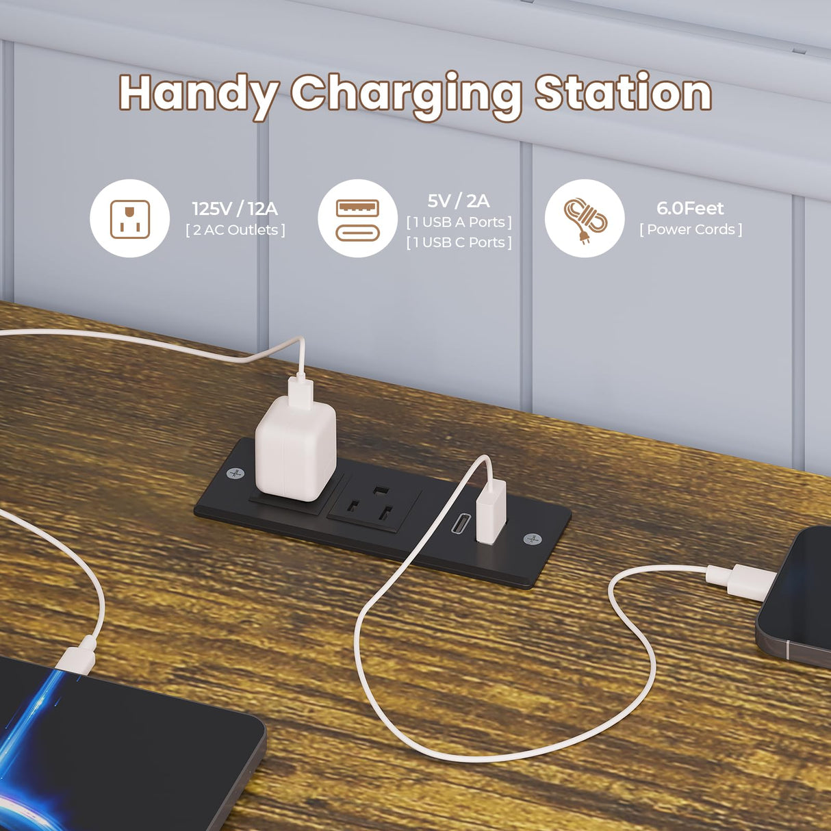 BTHFST Full Size Loft Bed with L-Shaped Desk and 3 Storage Drawers, LED Lights & Charging Station, Open Storage Shlef, Metal Loft Bed Frame with Solid Slats and Guardrail, Space Saving, Black BTHFST