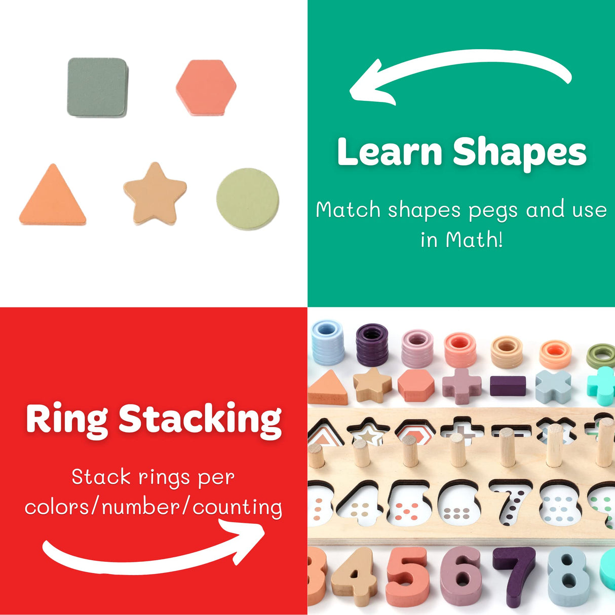 Toddler Montessori Toys Teaches Number, Counting, Math, Stacking Fun Preschool Learning Activates for Boy and Girl | 1 Year Old Boy Gifts and Beyond! (Macaron) GeroCrew