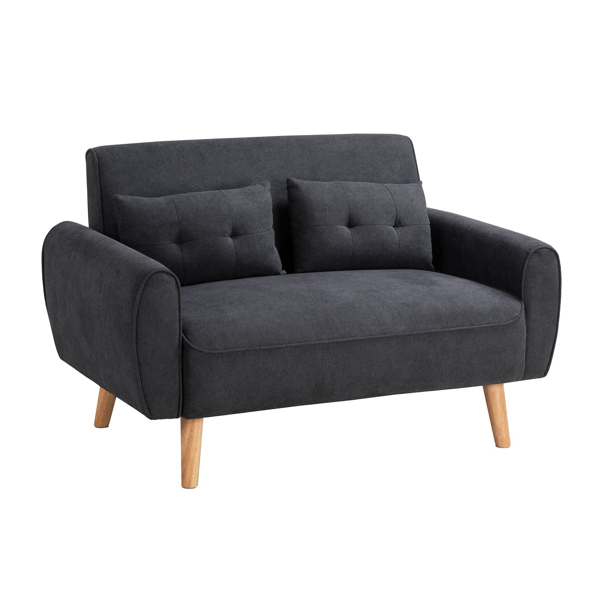 Shintenchi Small Modern Loveseat Couch Sofa, Mid Century Fabric Upholstered 2-Seat Sofa Couch Love Seats Furniture for Small Space,Living Room,Studio,Apartment with 2 Pillows,Black Shintenchi
