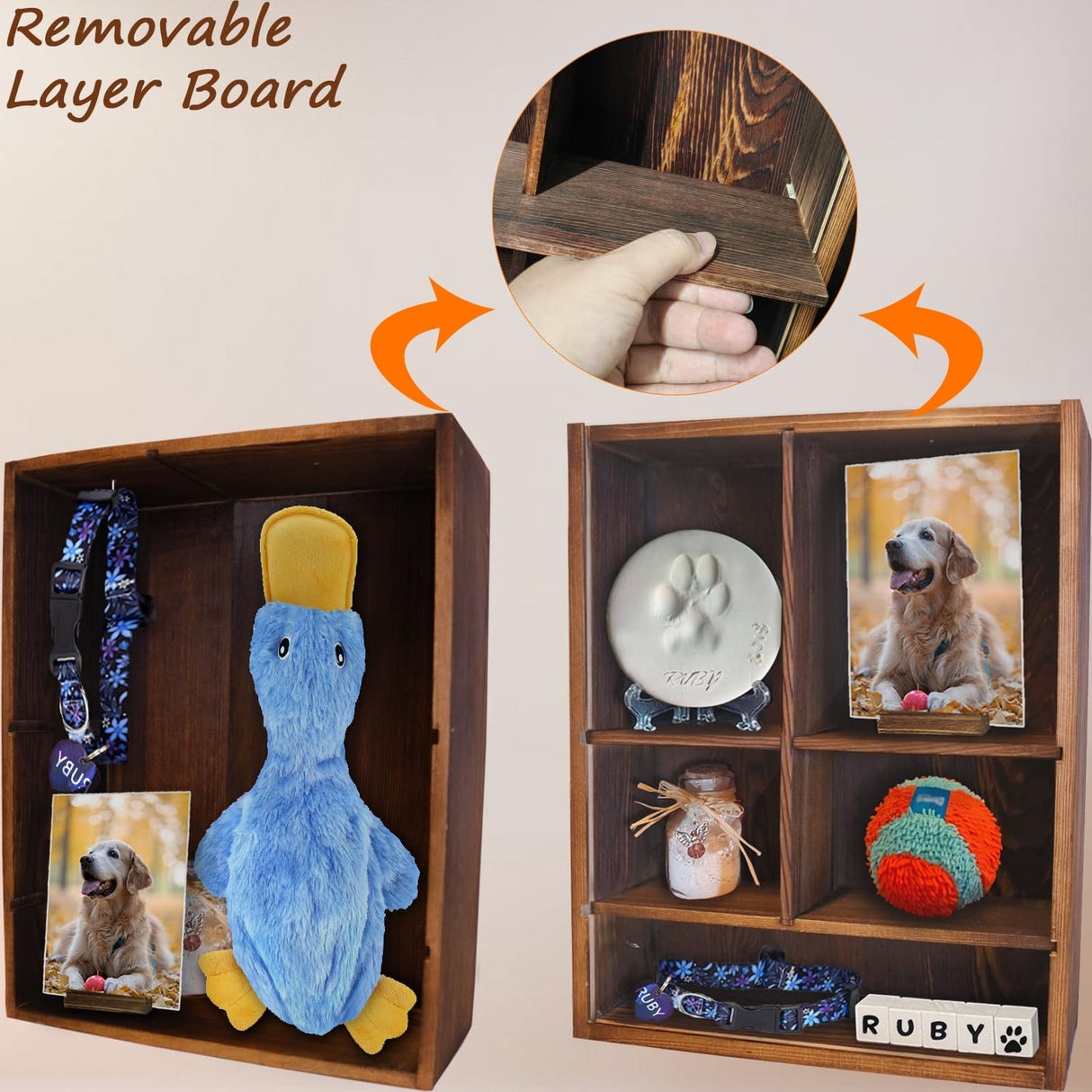 Sofunii Pet Memorial Shadow Box with Shelves for Dogs or Cats,11 * 14" Solid Wood Pet Frame Urn Ashes Display Case for as Loss Pet Remembrance Memory Keepsake - Carbonation Black Sofunii