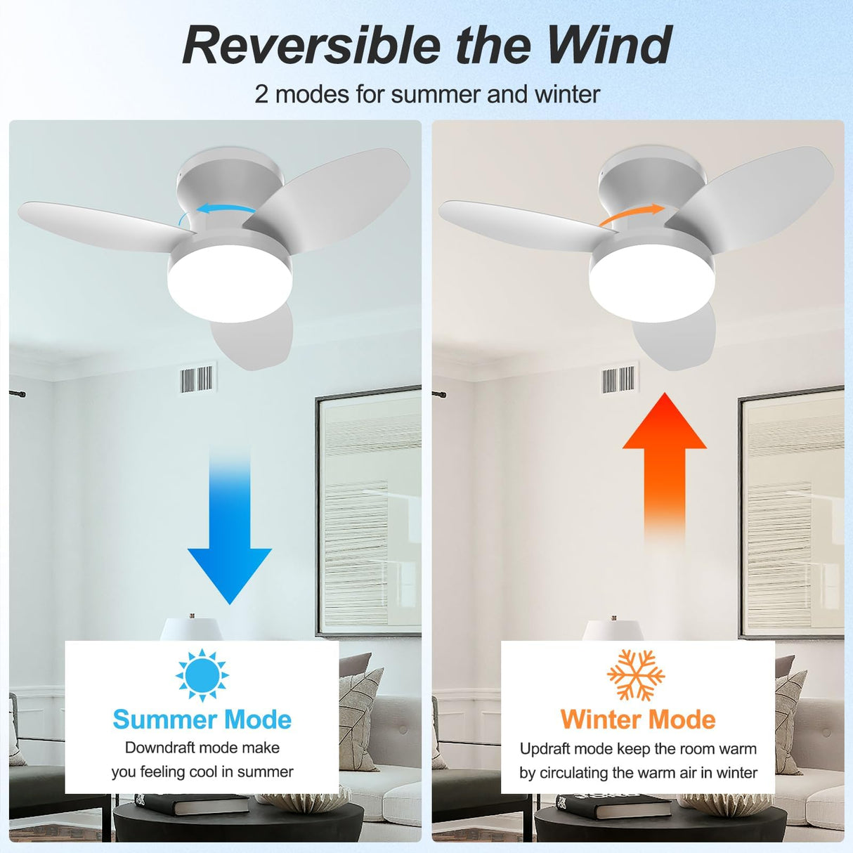 Vilante Ceiling Fans with Lights, 24 Inch Low Profile Ceiling Fan with Light and Remote Control, Dimmable, 6 Speeds, 3CCT, Flush Mount, Quite, Reversible DC Motor Modern Ceiling Fan for Bedroom Vilante